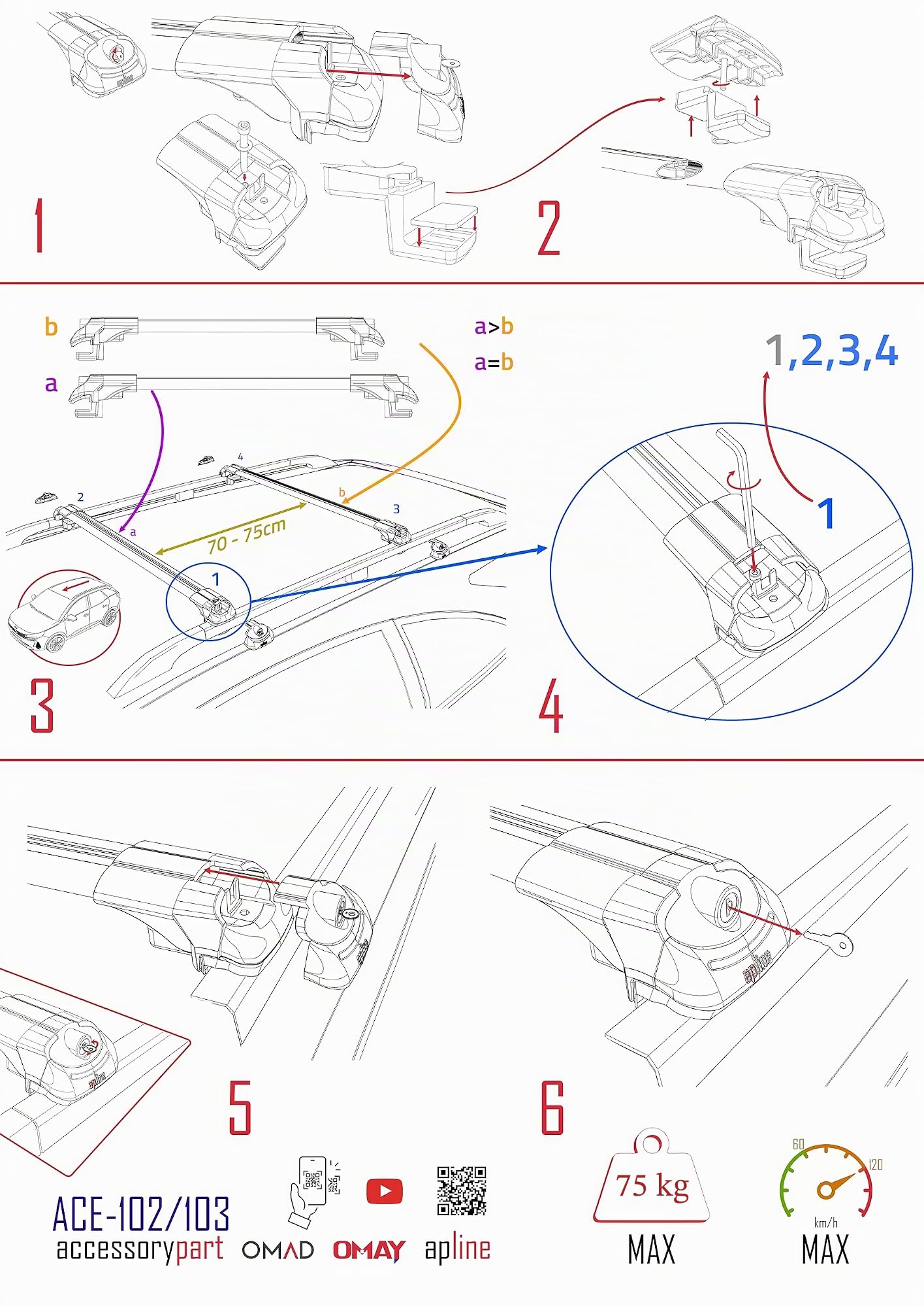 Compatibile con Citroen C3 Aircross (A88) 2018-2024 Modello ACE-1 Barre Tetto Portapacchi Auto Barre Portatutto Nero Alluminio 2 Barre