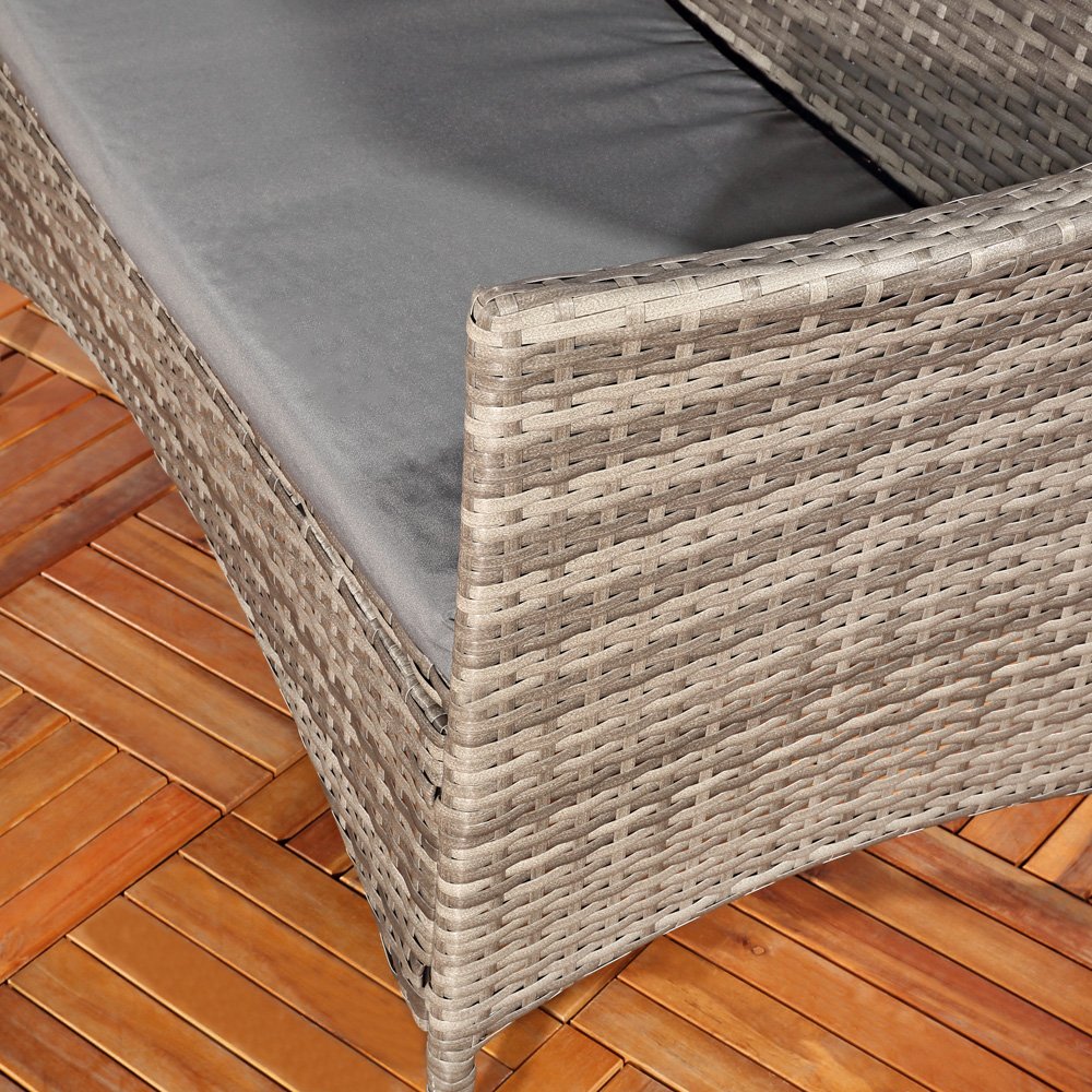 Melko Panchina da Giardino in Polyrattan con Cuscino, Colore Grigio, Dimensioni 108 x 51 x 89 cm, Struttura in Metallo
