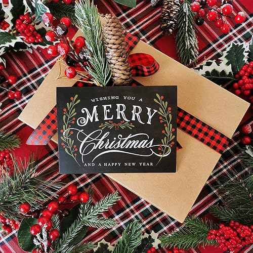 Miniatura 4 de Winlyn 120 juegos de tarjetas de Navidad con sobres, calcomanías surtidas a granel, 6 diseños de pizarra de Navidad, tarjetas de felicitación