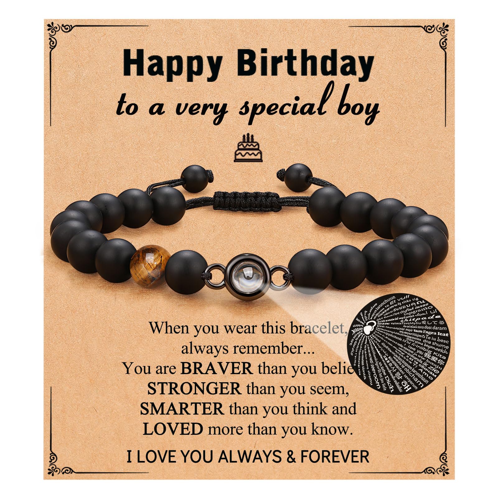 Gifts for Husband, Son, Grandson, Nephew, Dad, Boyfriend, New Dad, Brother, Stepdad, Uncle, I Love You in 100 Languages Adjustable Bracelet for Men Teen Boys