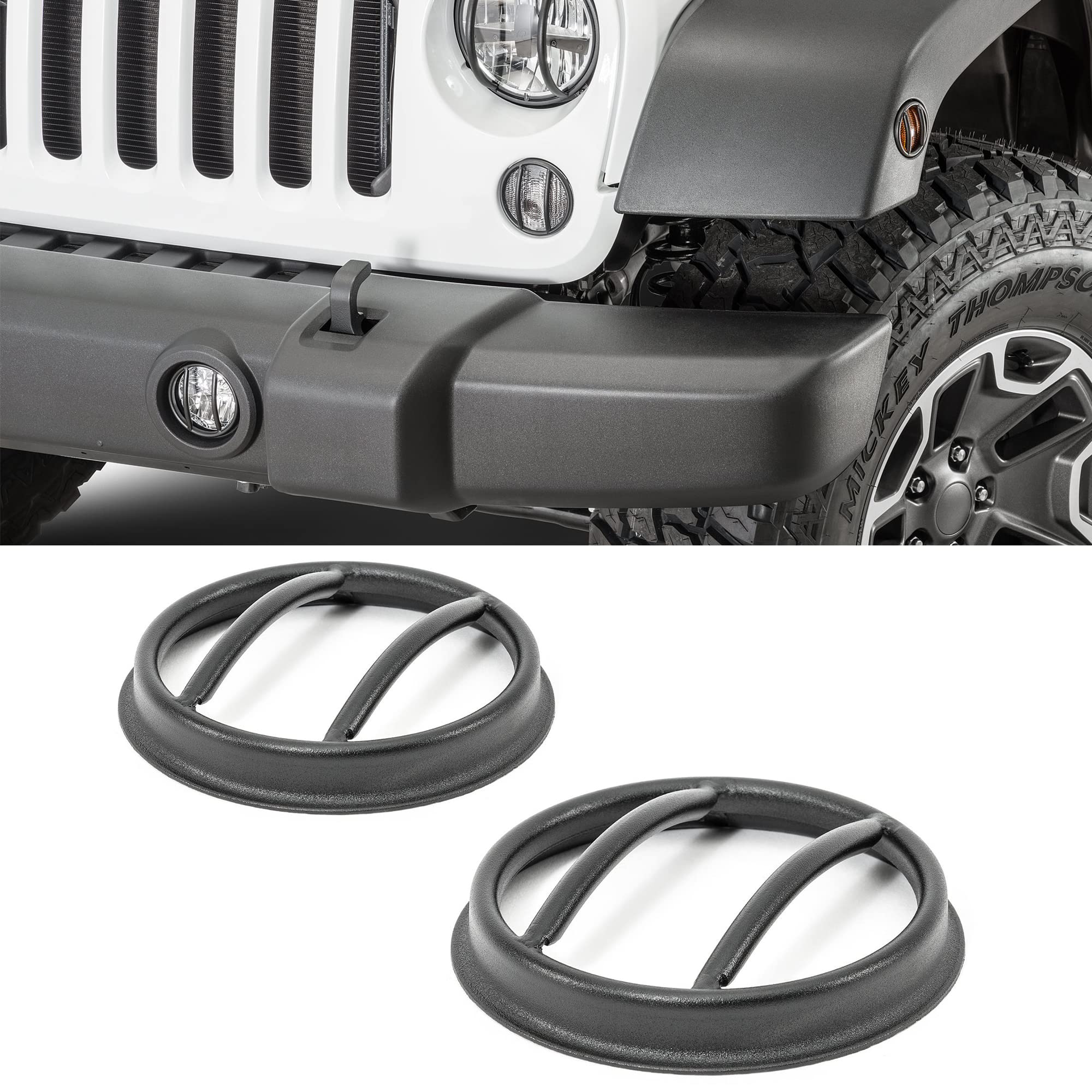TACTIK Euro Style Fog Light Guard Pair, Textured Black - Fits Jeep Wrangler JK 2007-2018 - Heavy-Duty Rust Resistant Steel Light Covers - Rugged Off-Road Protection for All-Weather Coverage