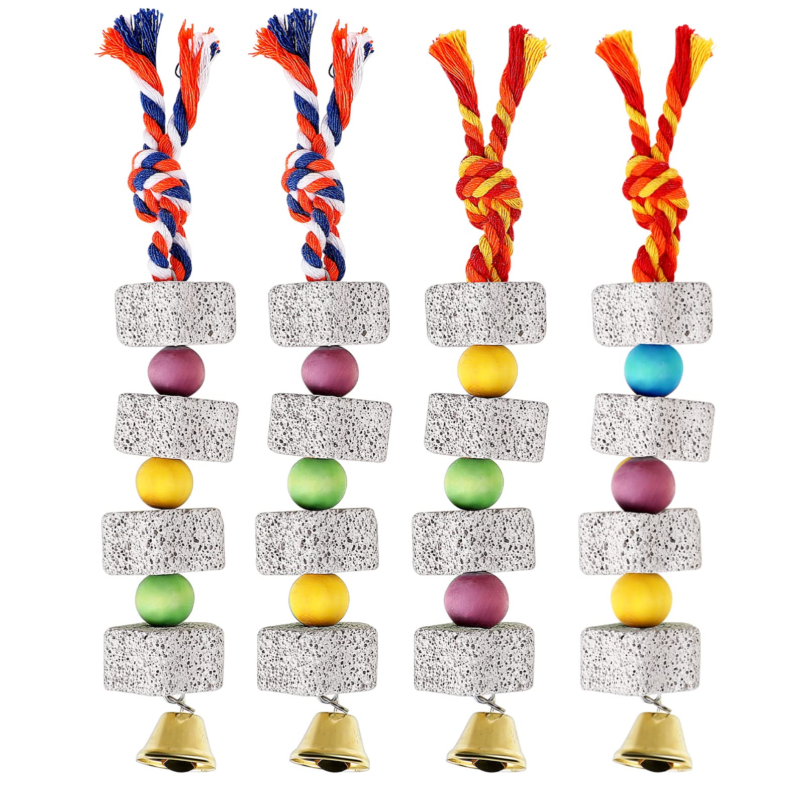 Ipetboom Bird Beak Grinding Stone, 4 Pcs Parrot Chewing Toy Parrot Beak Stone Cages Hanging Toys for Birds Mineral Block for Parakeets
