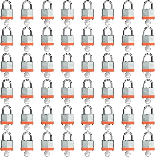 LQYN Candado laminado con llave (1-916 pulgadas, 1.575 in), cerraduras iguales con llave, aro naranja, grillete normal, paquete de 48, cerradura disponible en Yaxa Venezuela