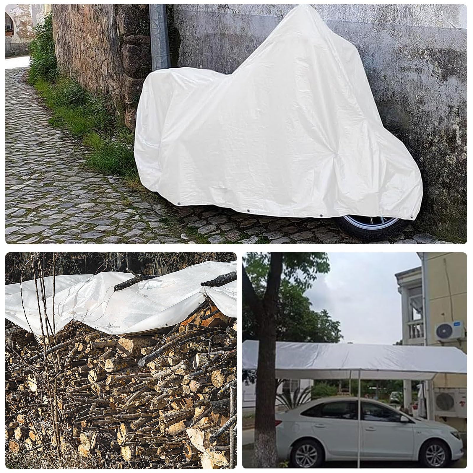Telo impermeabile in tela - Telo di fondo addensato per carichi pesanti da 600g/m² con occhielli rinforzati per campeggio, roulotte, auto, picnic, mobili da esterno, copertura in legno, telone bianco(