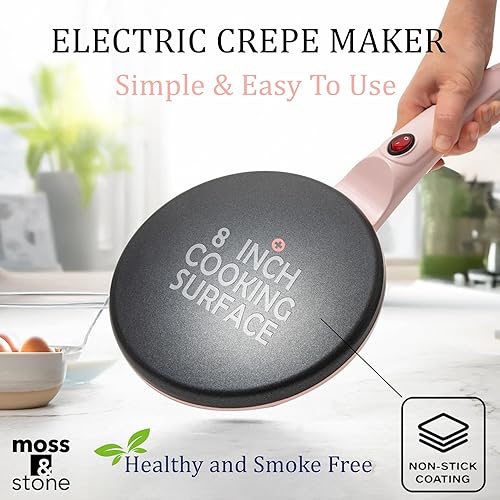 Miniatura 2 de Moss & Stone Máquina eléctrica de crepas rosa de 8 pulgadas, máquina de crepas portátil e interruptor de encendidoapagado de placa caliente,