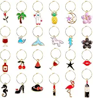 24 peças de pingentes e marcadores de vidro – Identificador de taças de vinho, etiquetas para Natal, Ação de Graças, Páscoa, decorações de festa de aniversário, Zinco, gotas de óleo
