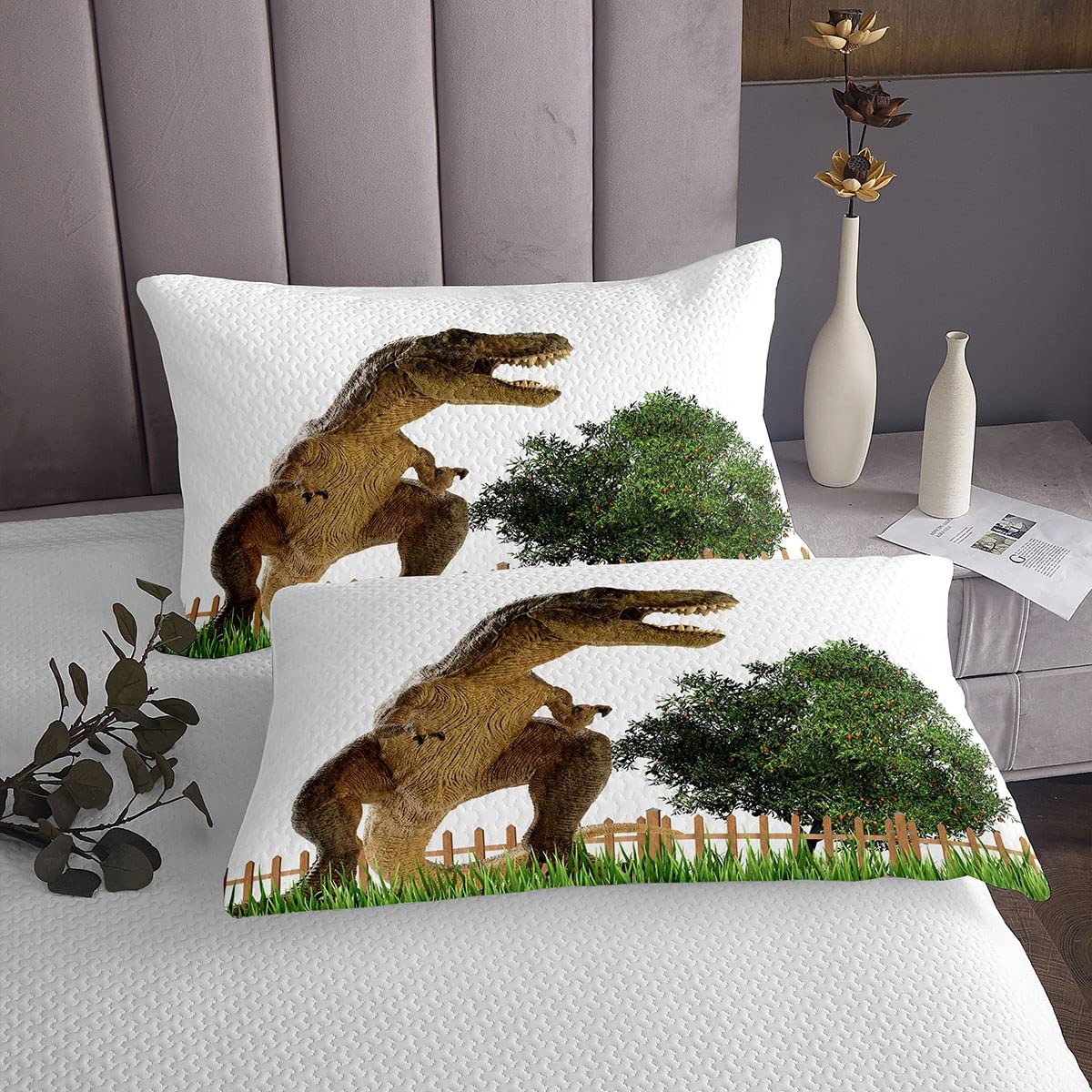 Koc dzienny z motywem dinozaura, zabawka dla dzieci, zielone drzewa, trawa, zestaw pościeli, modna, luksusowa kołdra dla dzieci, do pokoju chłopca, motyw dzikich zwierząt, roślin, miękki festiwal