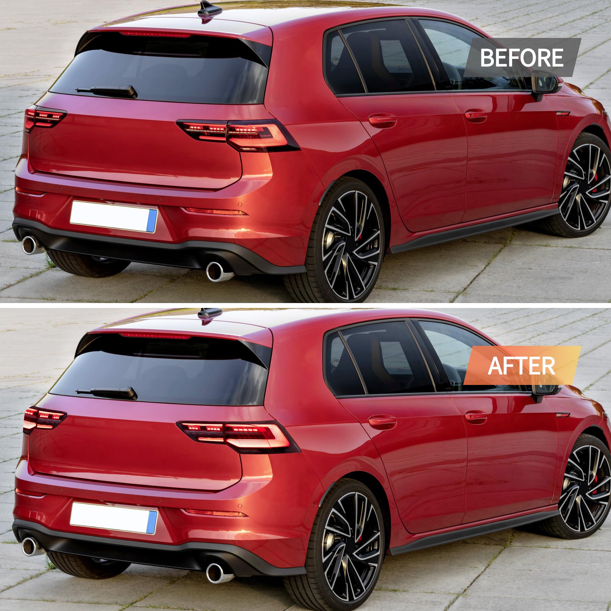 VLAND tylne światła LED do Golf MK8 Golf 8 2020-2023, z sekwencyjnym kierunkowskazem, strona kierowcy i pasażera (czerwona dioda LED)
