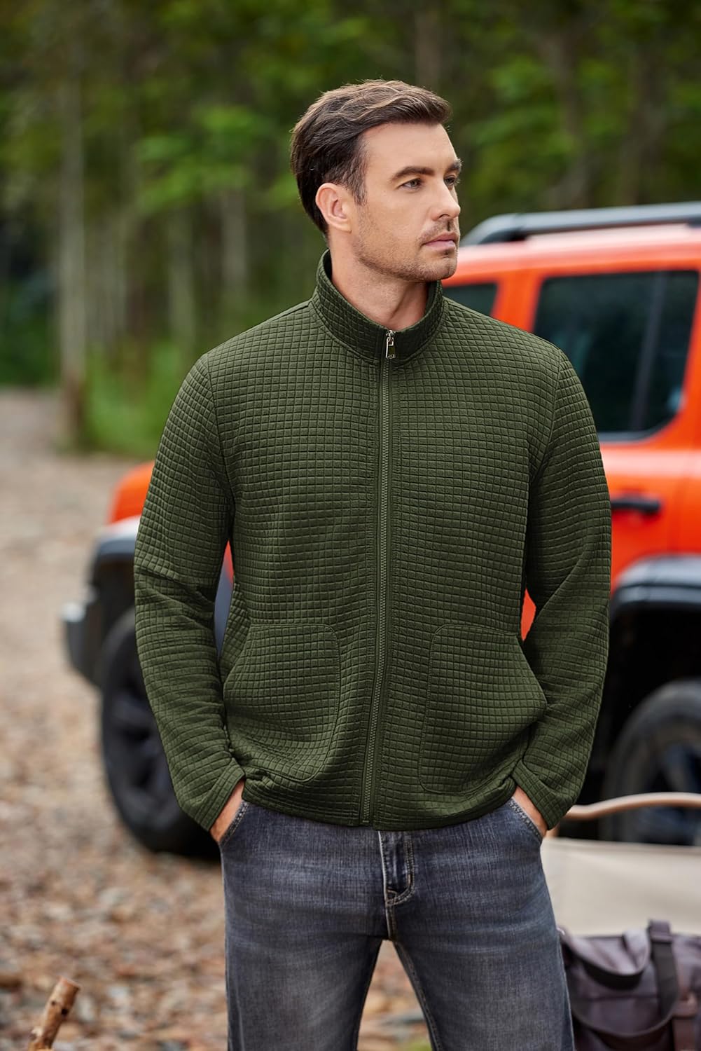 COOFANDY Men's Lightweight Varsity Jacket Casual Bomber Jackets Waffle Zip Up Sweatshirts with Pocket - Image 7