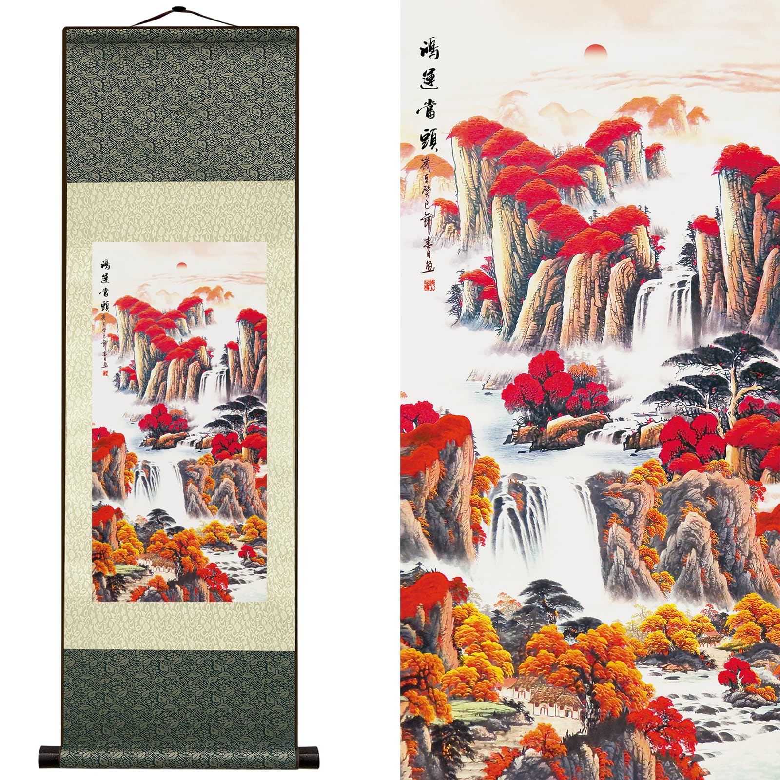 Newscz Canvas Wall Art for Living Room Accessories Silk Scroll Landscape Painting Poster Aesthetic Room Decor Artwork Tapestry Wall Hanging for Home Decor Kitchen Hallway Decor 36 by 12 in