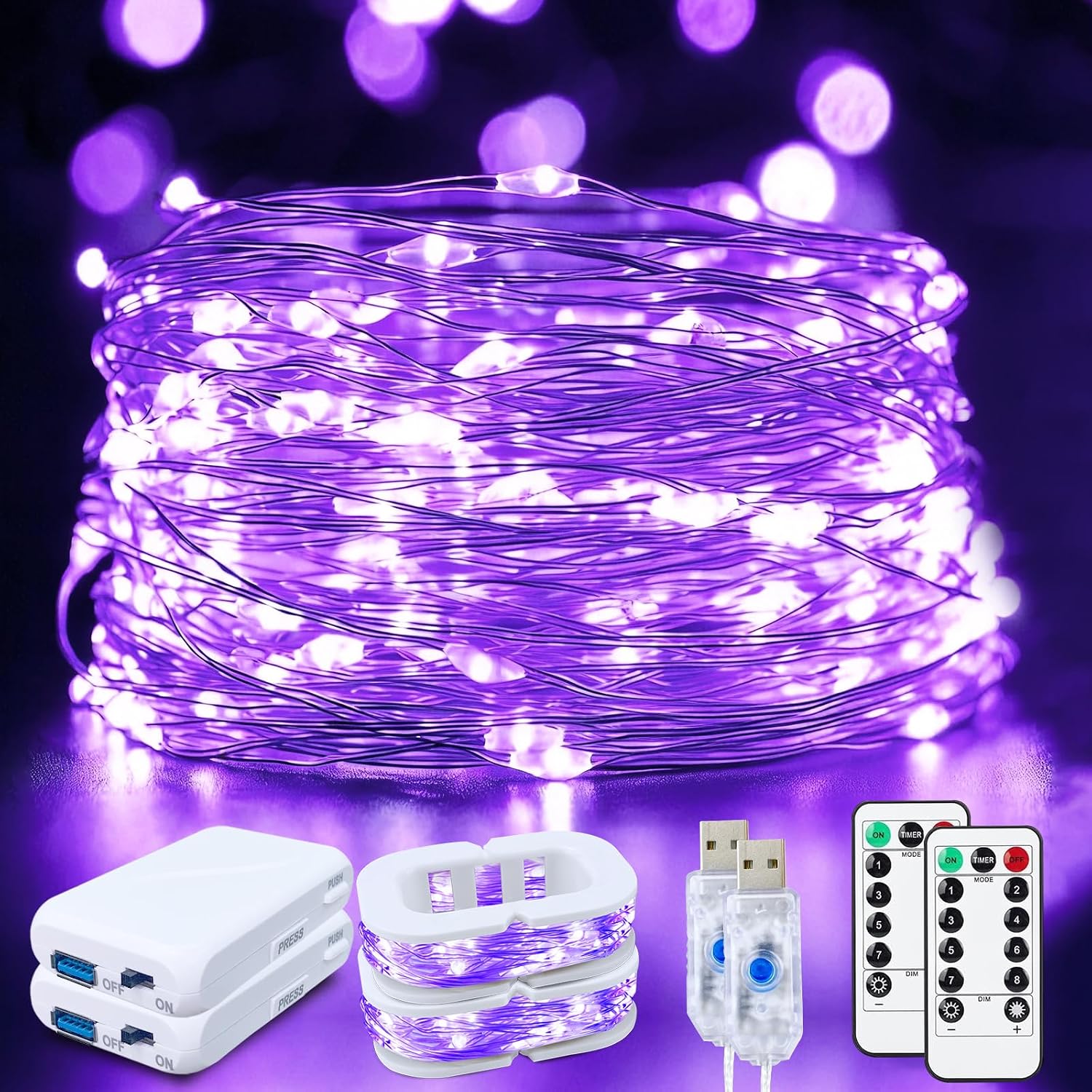 2 Pcs RGB Smart IC Fairy Lights USB & Battery Powered, 16Ft 50LED String Lights with Remote & Timer, Music Sync Waterproof Twinkle Lights for Outdoor Wedding Bedroom Christmas Decor