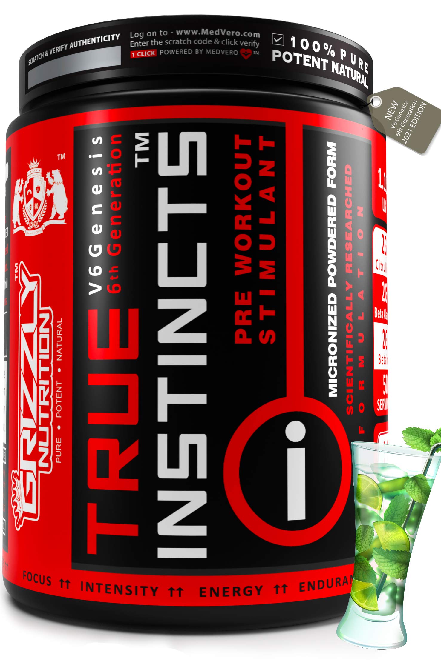 Grizzly Nutrition True Instincts Pre Workout V6 Genesis 6th Generation 300gram Upto 60 Servings Citrulline Beta Alanine Theanine 13 Performance Boosters Cuban Lime Mojito Buy Online In Guam At Desertcart 64658516