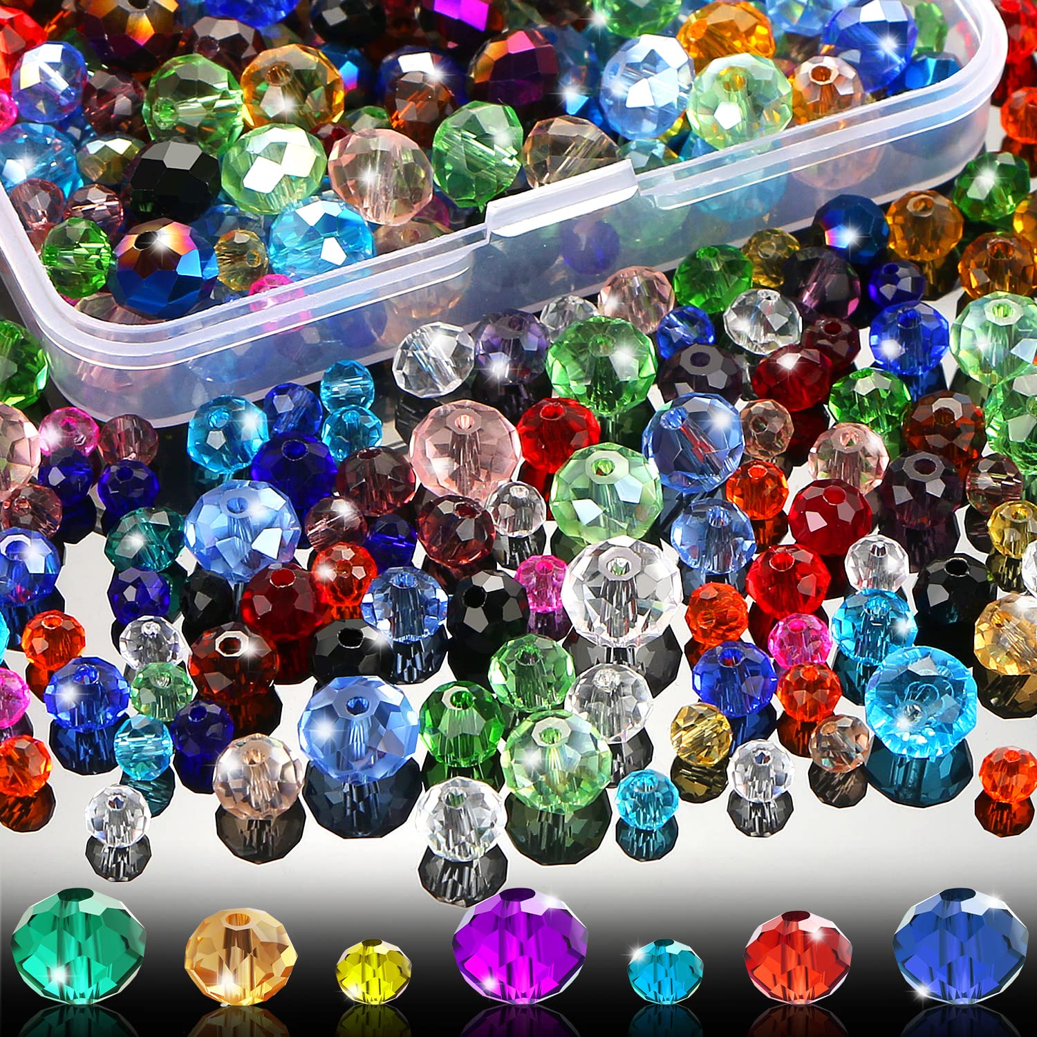 MIKIMIQI560 Pcs Faceted Rondelle Crystal Beads, Boxed, Spacer Beads for DIY Crafts, 4/6/8mm (Colorful)