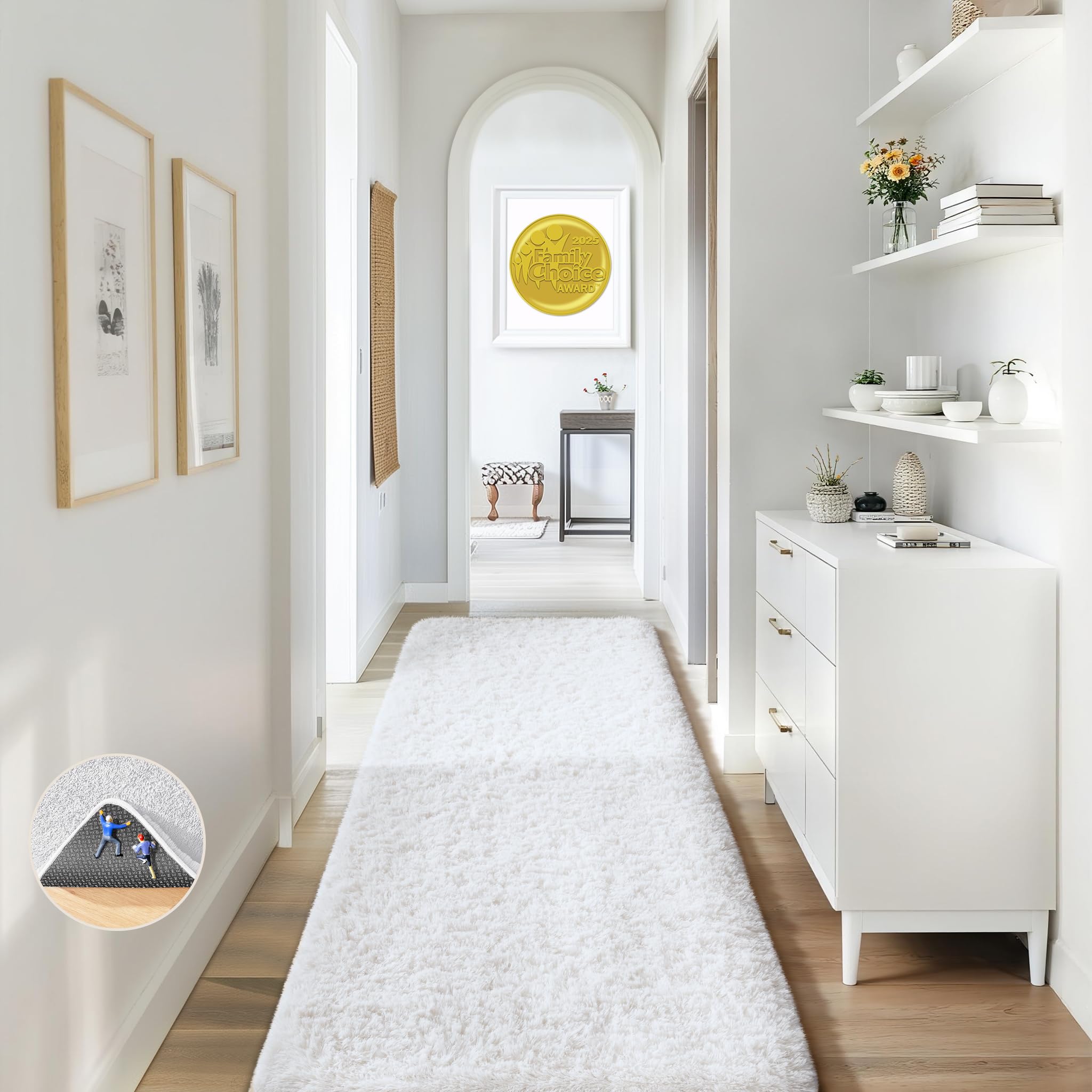 Ophanie Runner Rug for Hallway, 2x6 Washable Non-Slip Fluffy Soft Bedside Rugs, Bedroom Living Room Shaggy Carpet for Kids Girls Boys Dorm Nursery Home Decor Aesthetic, White