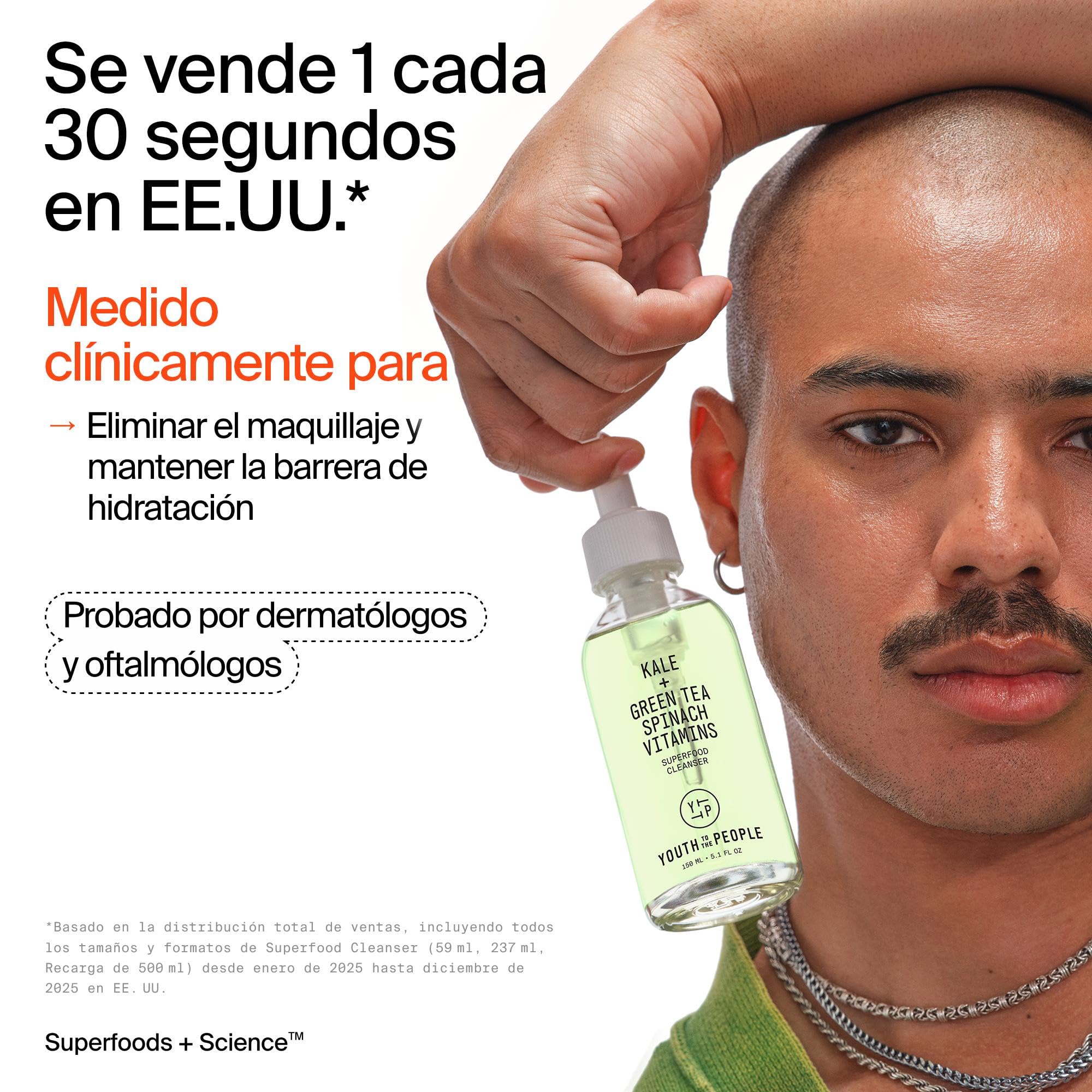 Youth To The People Superfood Cleanser, Limpiador Facial, Enriquecido con Kale, Té Verde y Espinaca, pH Equilibrado, Para Todo Tipo de Pieles, Desmaquillante Suave para Pieles Sensibles
