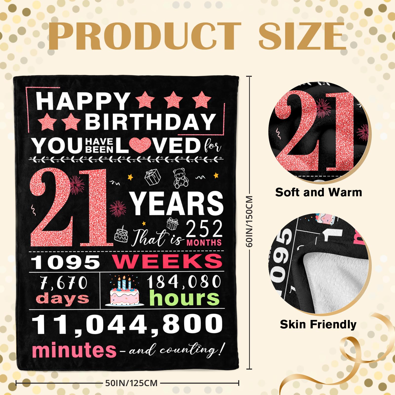 21st Birthday Gifts for Her - Gifts for 21 Year Old Female - 21 Birthday Decorations for Her - Twenty-one YR Bday Gift for Women Female Daughter Niece Sister Girlfriend Ideas Blanket 50"x60"