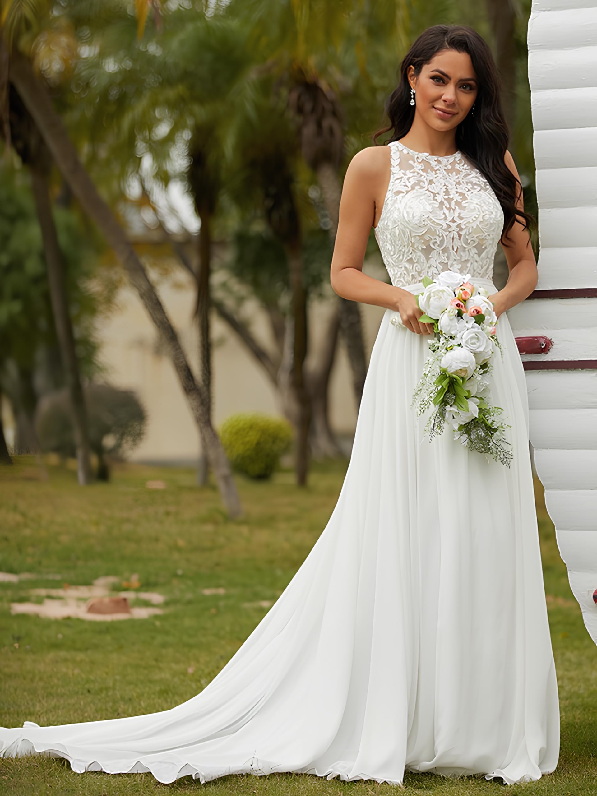 Robe de mariée longue élégante en dentelle et tulle pour femme Style bohème A Line