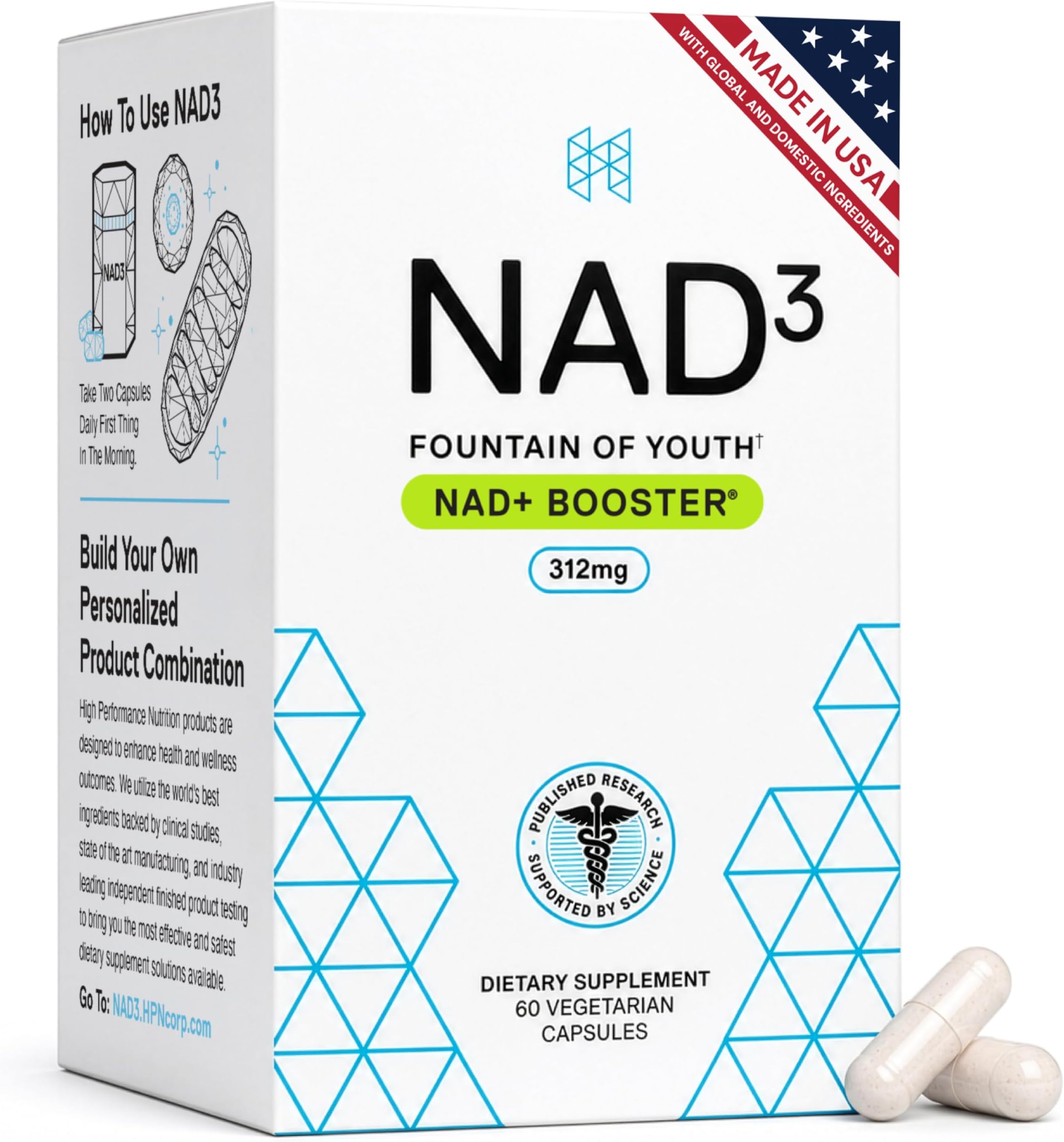 NAD+ Booster (NAD3) Anti Aging Cell Booster True NAD Supplement Cell Regenerator 60 Veggie Capsules