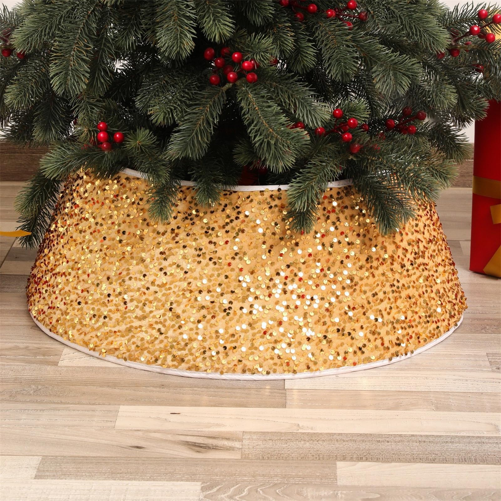 Gonna Per Albero Di Natale - Collare Decorativo Per Base Albero, Diametro 40-60 Cm, Altezza 20 Cm, Tessuto Non Tessuto