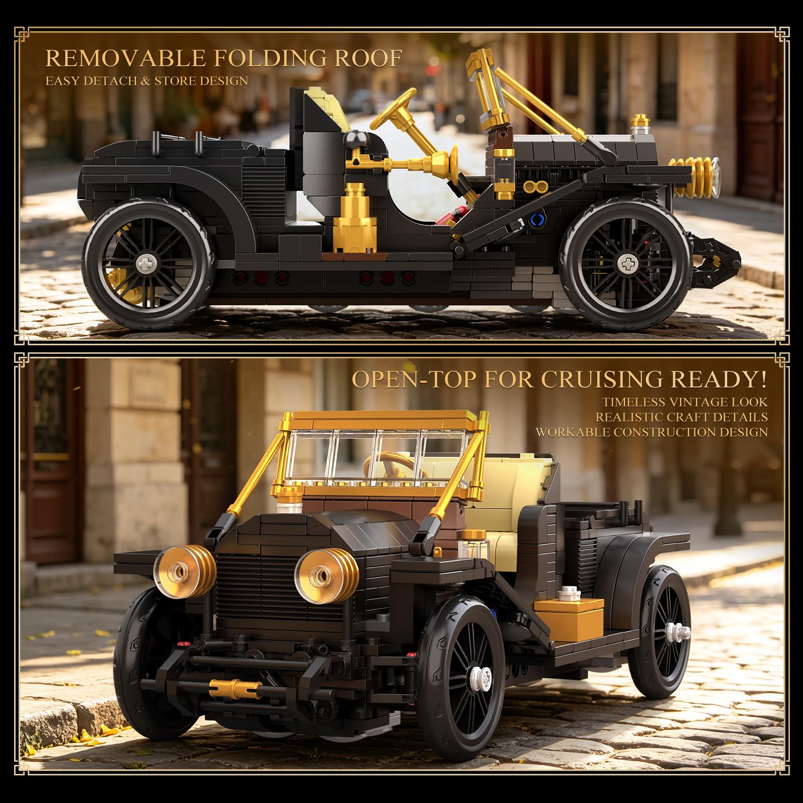 Mould King 10261 Retro Auto Bausatz 9in1, 1291 Teile, ab 14 Jahren | Oldtimer Klemmbausteine Set für Erwachsene, Retro Fahrzeug Modellbausatz als Sammlerfahrzeug, Deko und Geschenkidee
