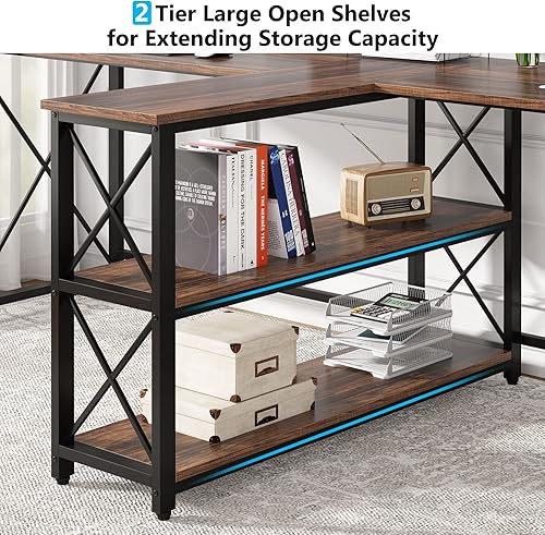 Miniatura 7 de Tribesigns Escritorio de computadora doble de 905 pulgadas de largo escritorio para dos personas con estantes de almacenamiento escritorio grande de