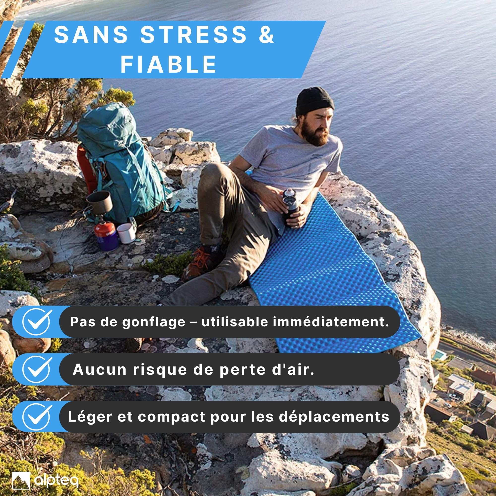 SchlafPlatz Matelas Isolant Pliable – Matelas Thermique IXPE & Matelas de Couchage pour Camping & randonnée, Ultra-léger, imperméable, Isolant, Matelas en Mousse Outdoor (Bleu)