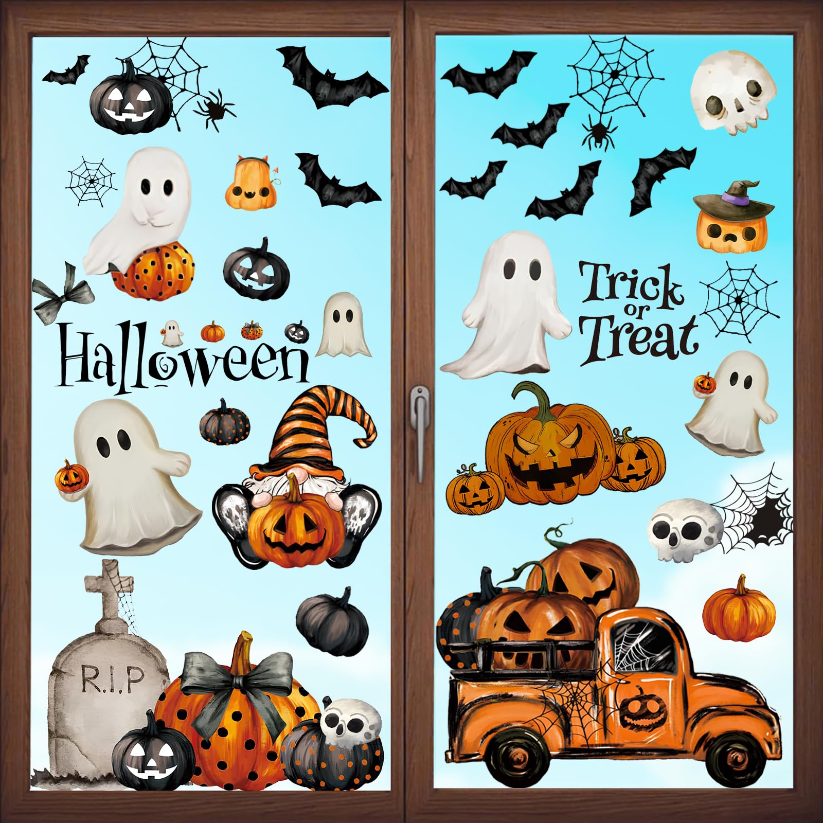 Halloween Deko Fenster, 8 Blätter Halloween Fensterbilder Fenstersticker Selbstklebend für Party Türen Fensterdeko