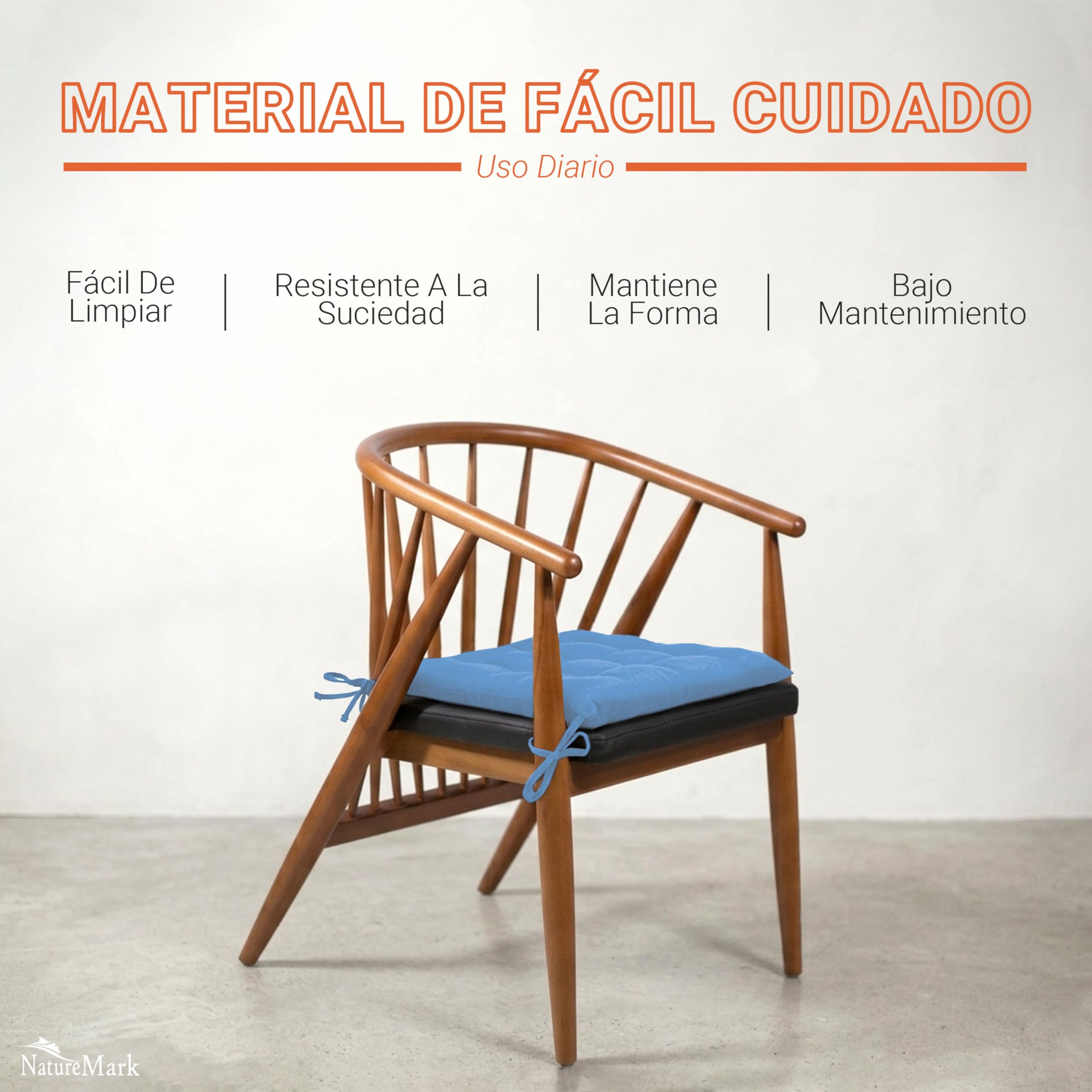 NatureMark Set de 4 Cojines para Sillas con Lazos 40x40 cm – Cojín de Asiento Relleno para Cocina, Jardín y Terraza – Color Azul Claro