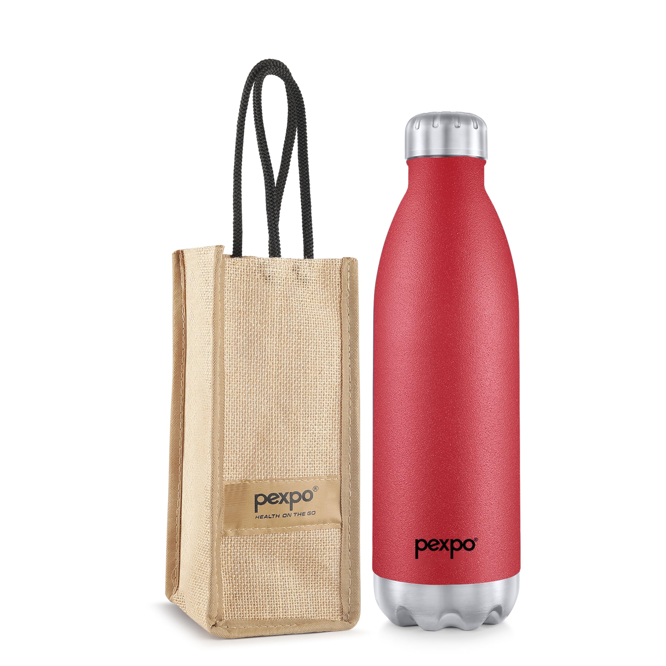 Go24 pexpo Electro 1800 ISI Certified Hot & Cold Flask with Jute Bag |2 Year Warranty| Stainless Steel Water Bottle- 1750ml, Crimson Red | Ideal for Travelling, Home, Picnic