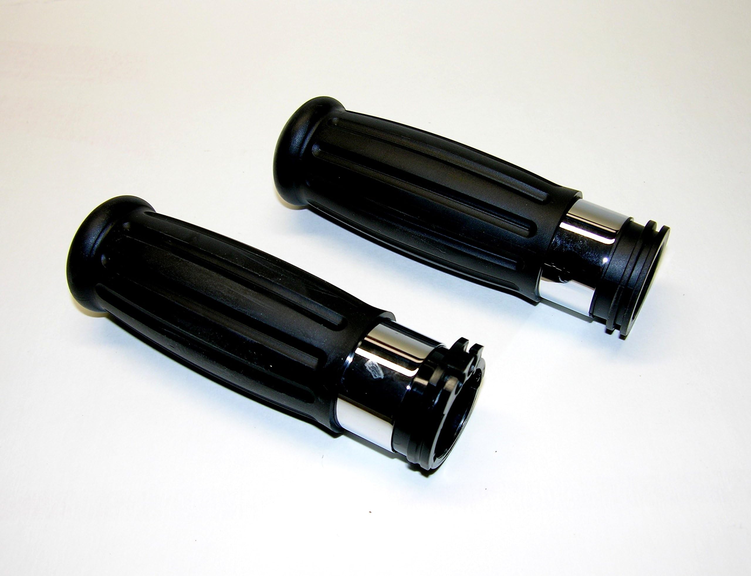 Black “Coke Bottle” Grips with Chrome Ring for 1996 Thru 2007 Harley with Stock Hand Controls, Bobber, Chopper, Vintage, Retro, Custom