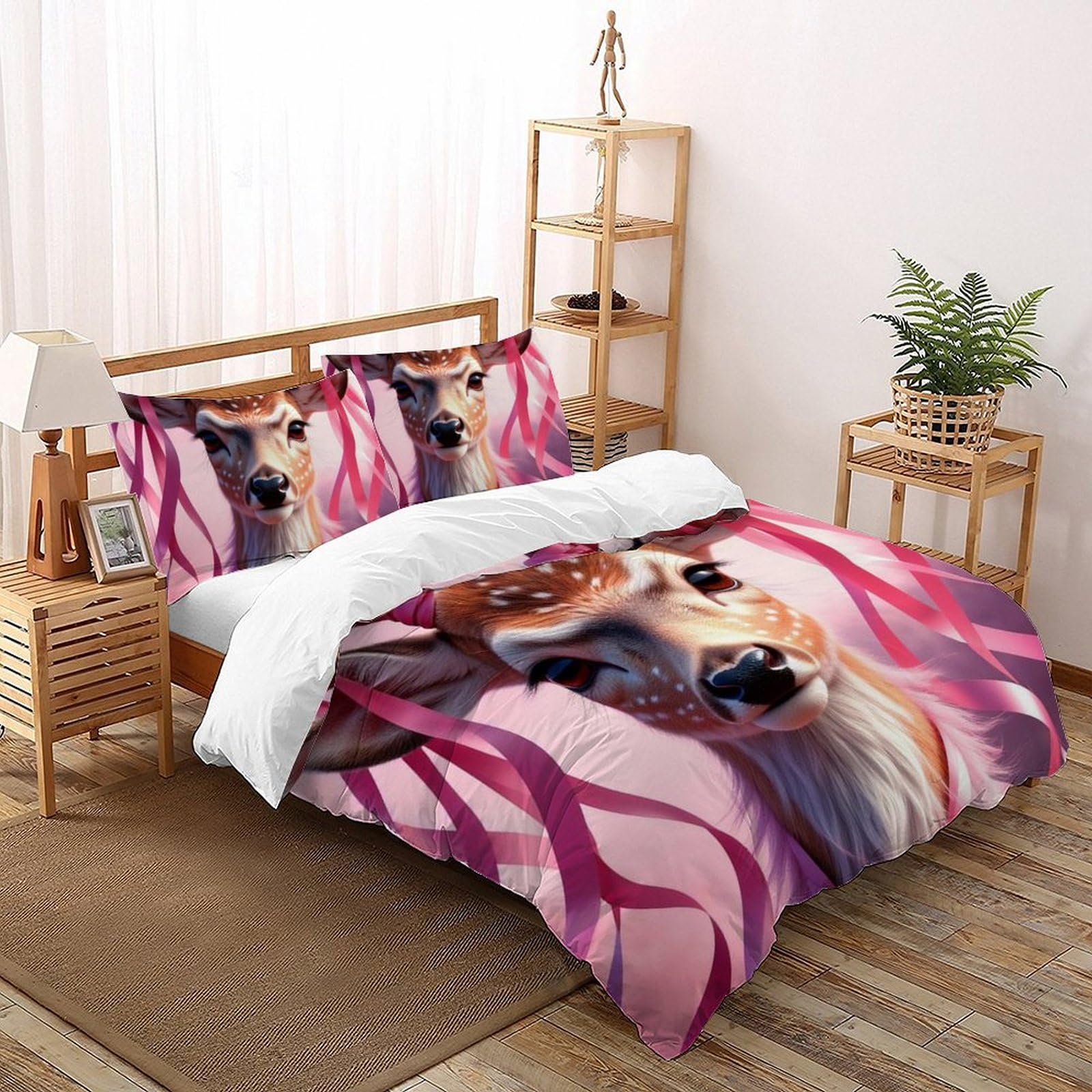 Housse de couette cerf rose anti-plis et facile à laver pour grand lit de fille