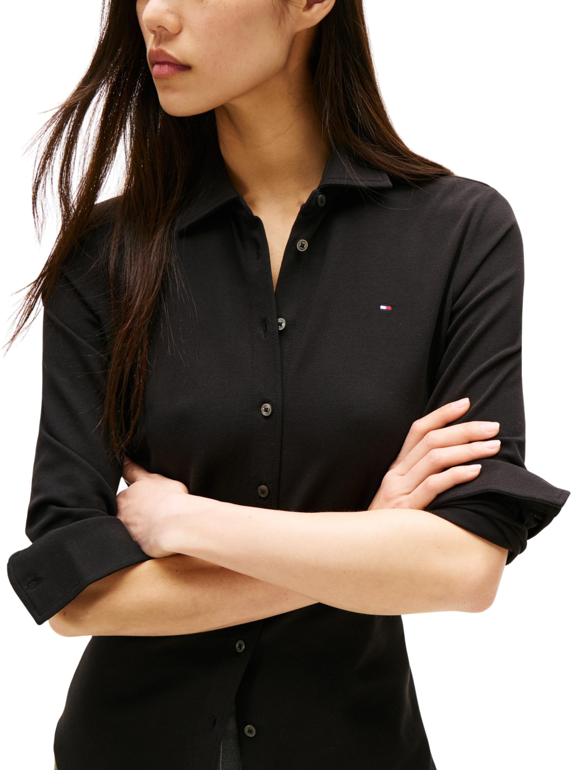 Tommy Hilfiger Damska koszula 1985 Slim Pique BTN Down LS WW0WW43528 L/S, czarna, XXL, czarny (czarny), XXL