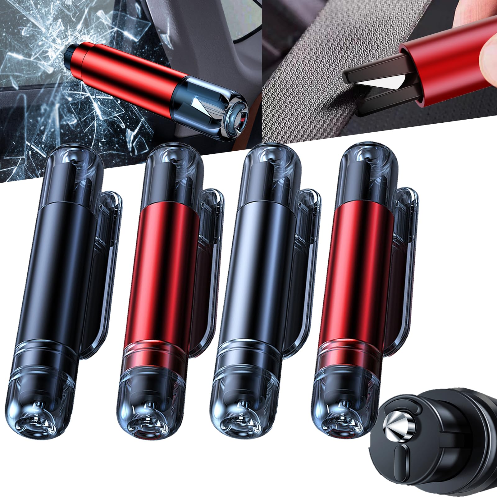 2-In-1 Notfallhammer Auto mit Gurtschneider, Kompakt & Federunterstützt, Autoscheiben Sofort Zertrümmern Und Sicherheitsgurte Durchtrennen – Halterung für Alle Fahrzeugtypen Geeignet (4pcs)