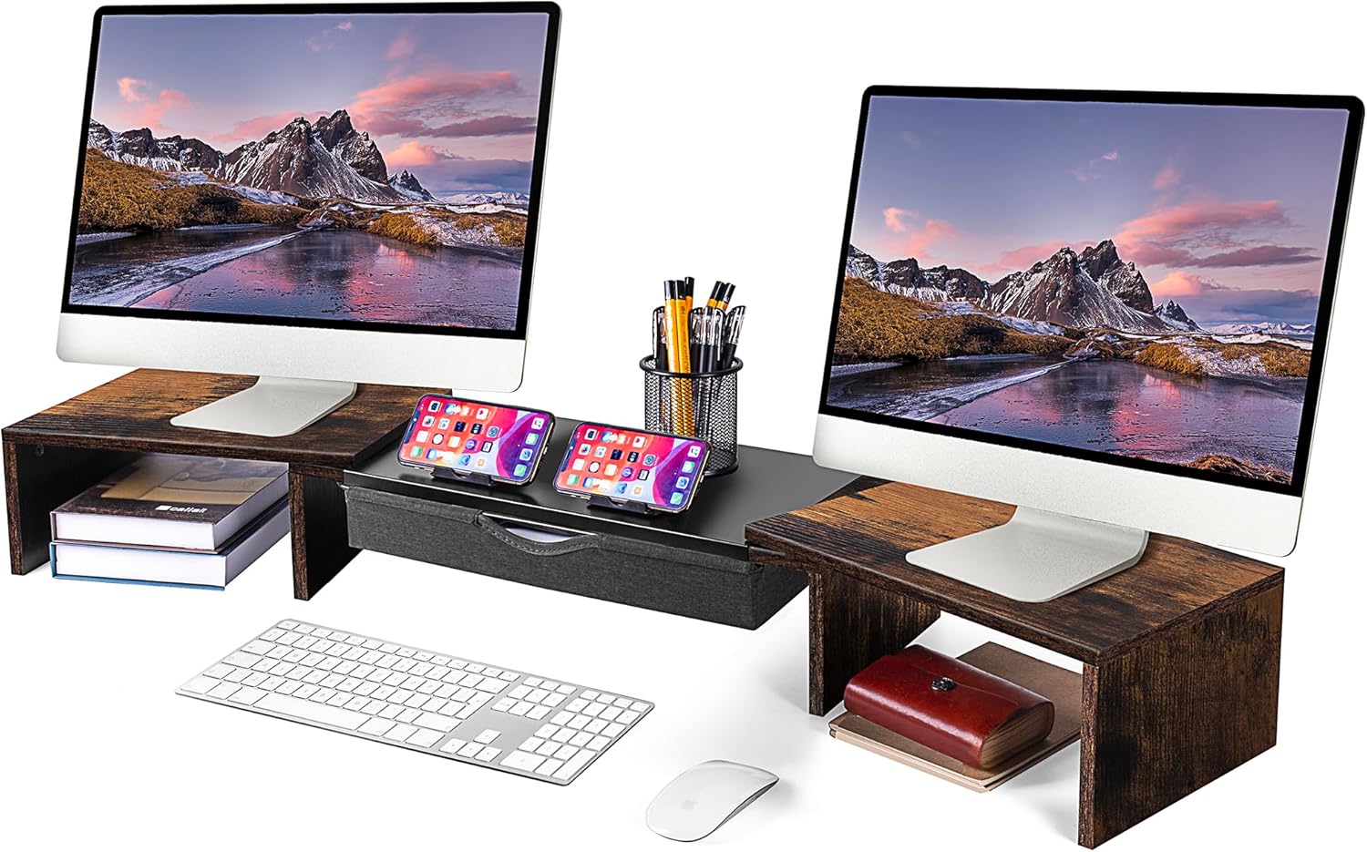 DualMonitorRiserStandWithDrawer For Desk, Large