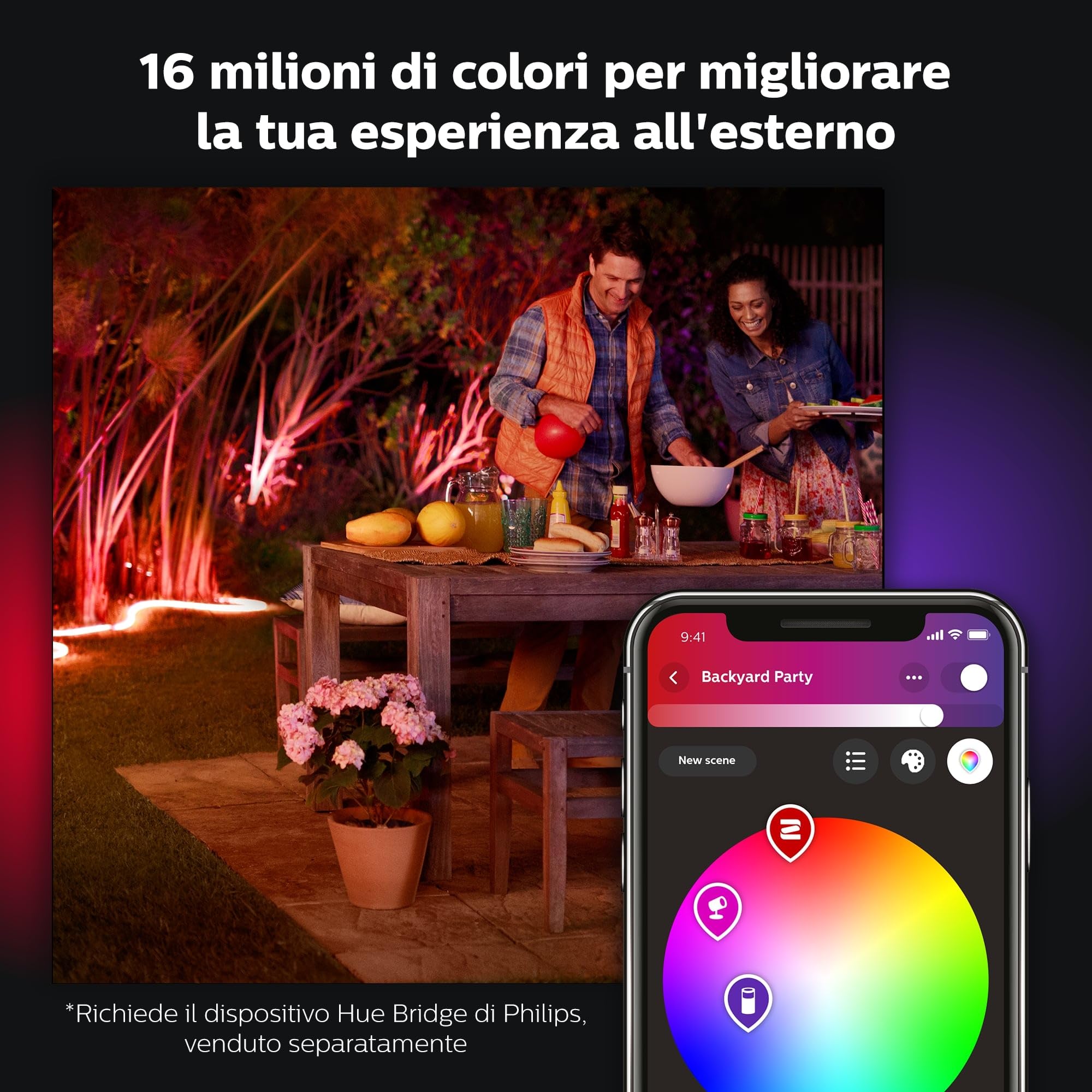 Philips Hue White And Color Ambiance Palo da Esterno LED Smart Calla, Estensione del Kit Base, LED Integrato, Luce Bianca o Colorata, 8 W, Nero, Piccolo
