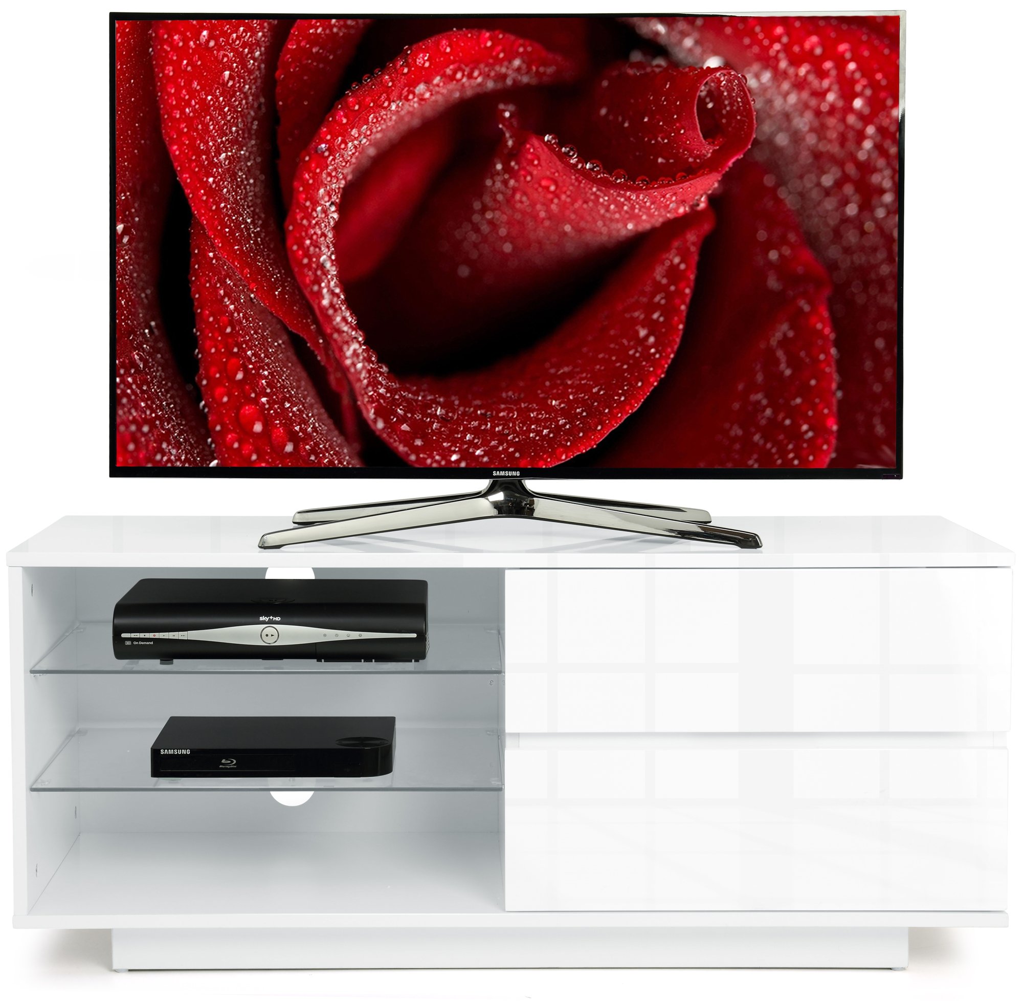 Centurion Supports White Gallus High Gloss With 2- Drawers & 3-Shelf 26"-55" Led/Oled/Lcd Tv Cabinet
