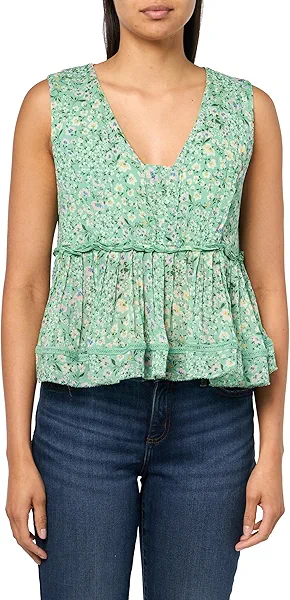 Lucky Brand Women's Printed Ruched Ruffle V Neck Blouse