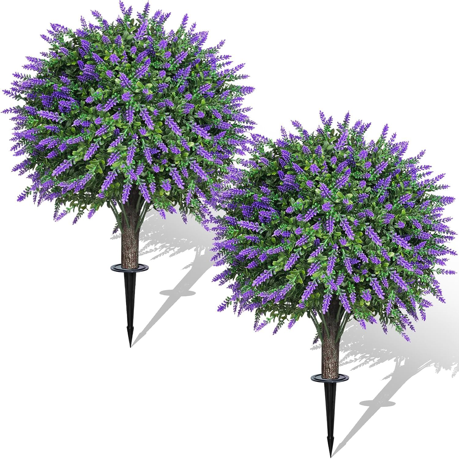 2 arbusti artificiali di bosso con picchetto, piante artificiali con lavanda, per interni ed esterni, giardino, cortile, veranda, terrazza