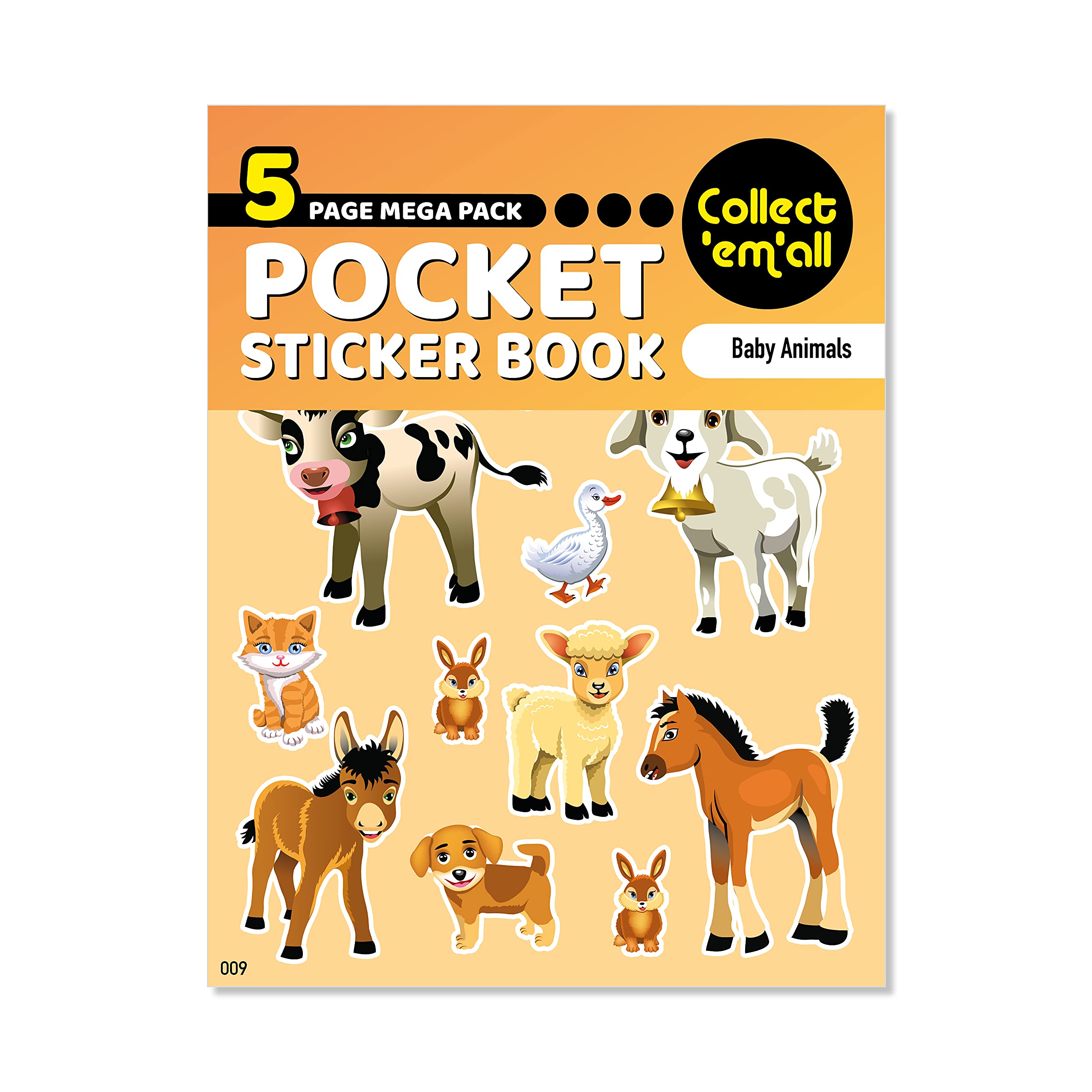 Pocket Sticker Book (5 Pages) - 64 MEGA Packs to Collect Coloured Stickers for Kids - Baby Animals