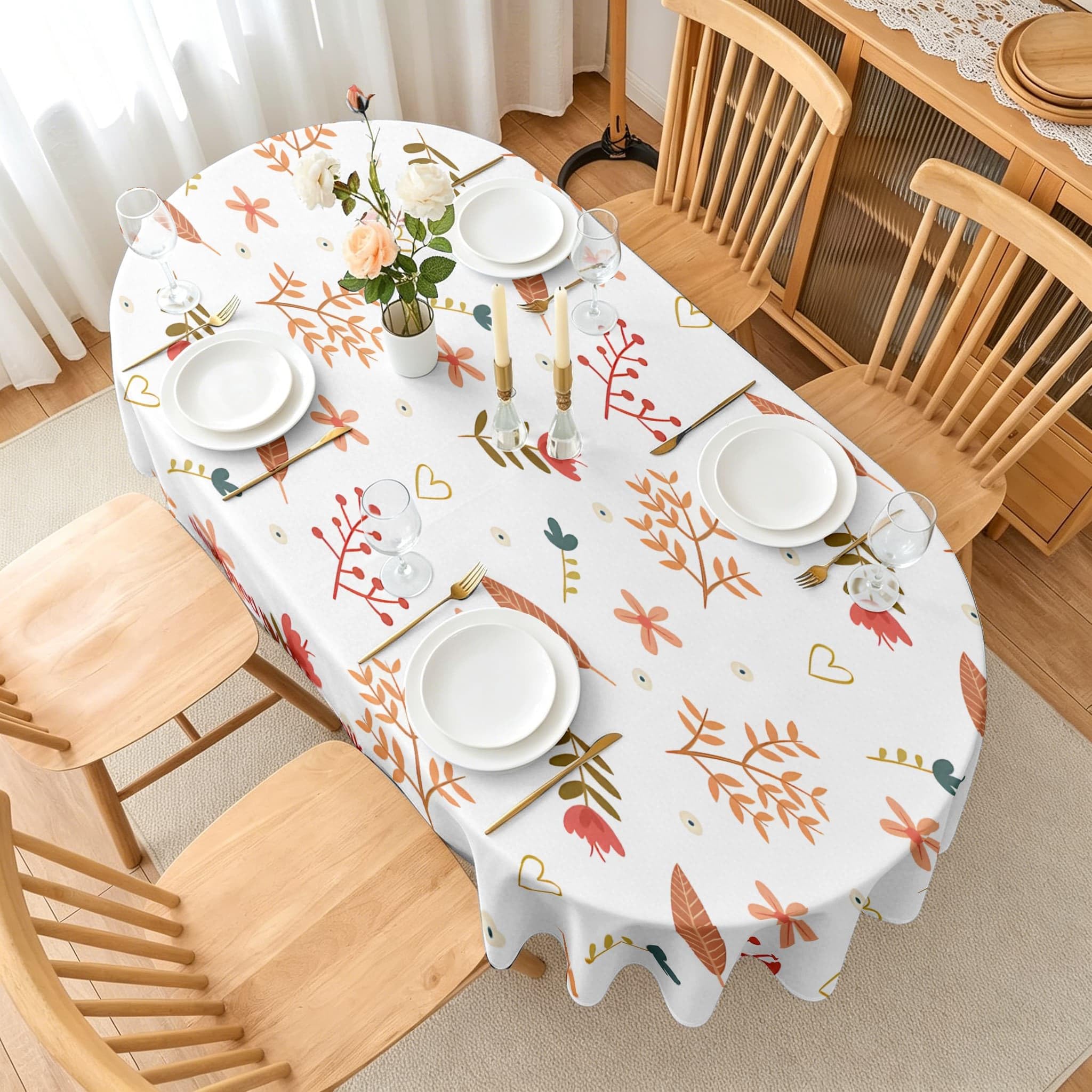 Cartoon Blumen Ovale Tischdecke Abwaschbar 240x140 cm