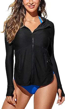 CRZ YOGA Womens UPF 50+ Zip Front Hoodie Long Sleeve Rash Guard - Quick Dry Lightweight UV Sun Protection Swim Shirts