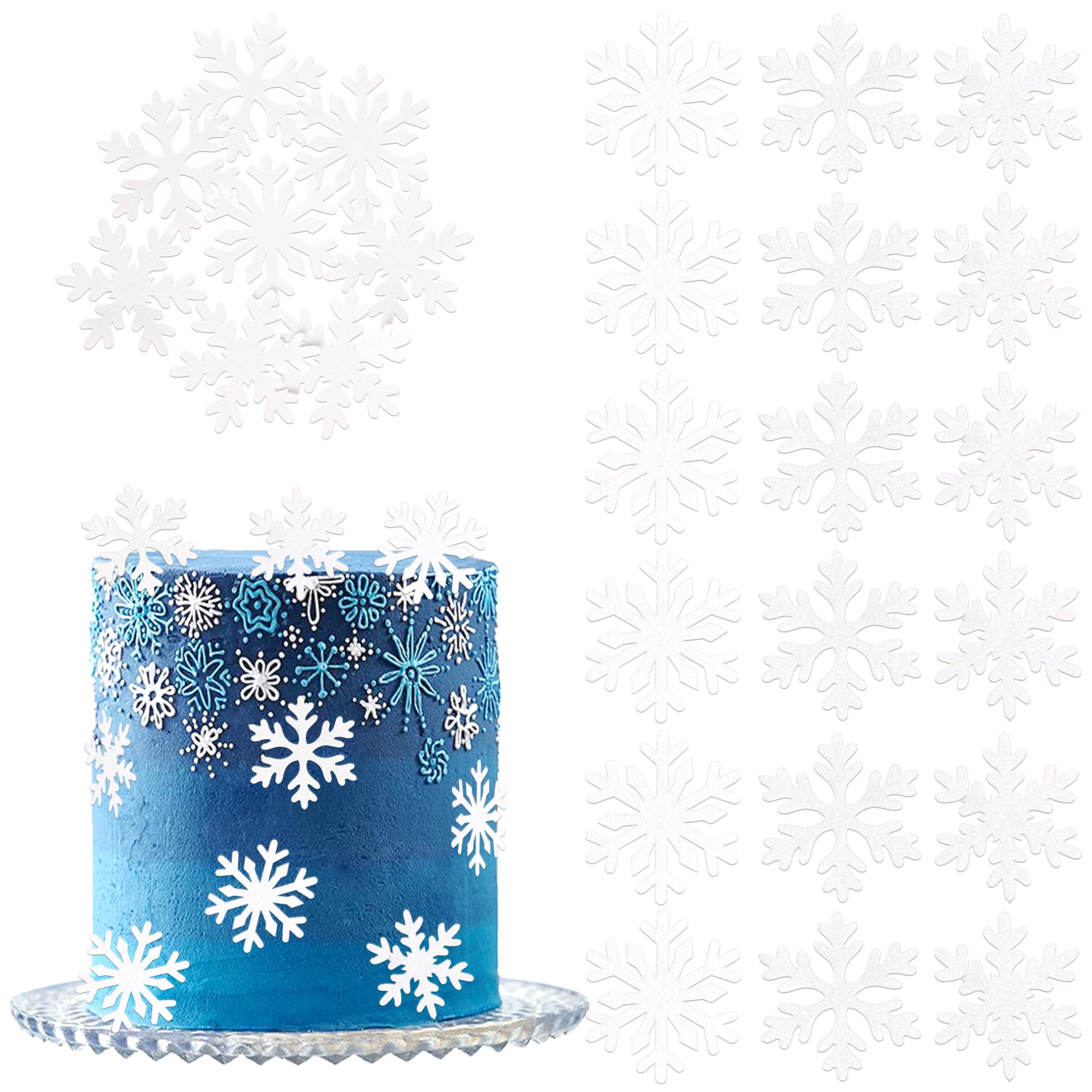 Xsstarmi 60 Pack Edible Snowflakes Cupcake Toppers Rice Paper Snowflakes Cupcake Picks for Winter Frozen Theme Baby Shower Birthday Christmas Party DIY Cake Decorations White