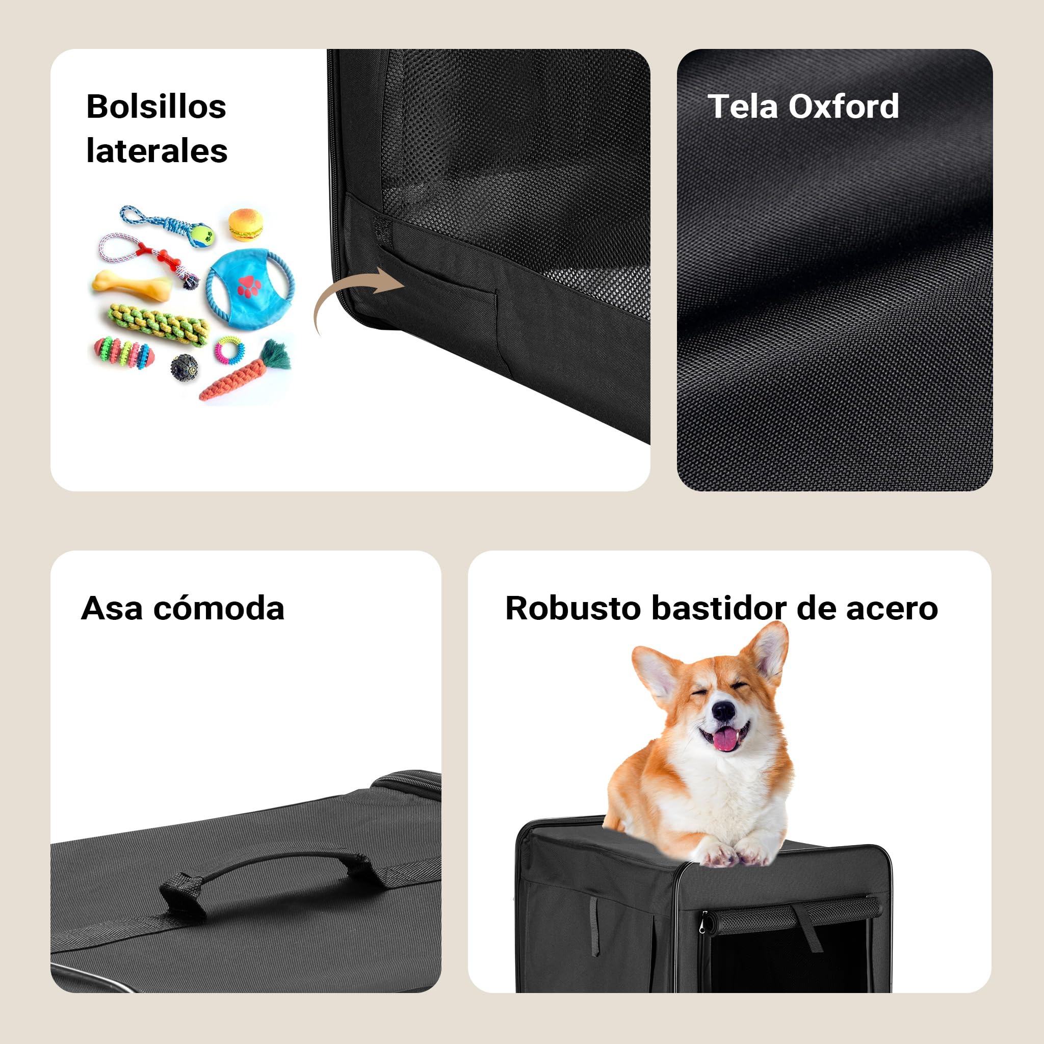Wiltec Bolsa de Transporte Plegable Negra Mascotas Perro Gato, Talla M (58x46x53 cm), con cojín