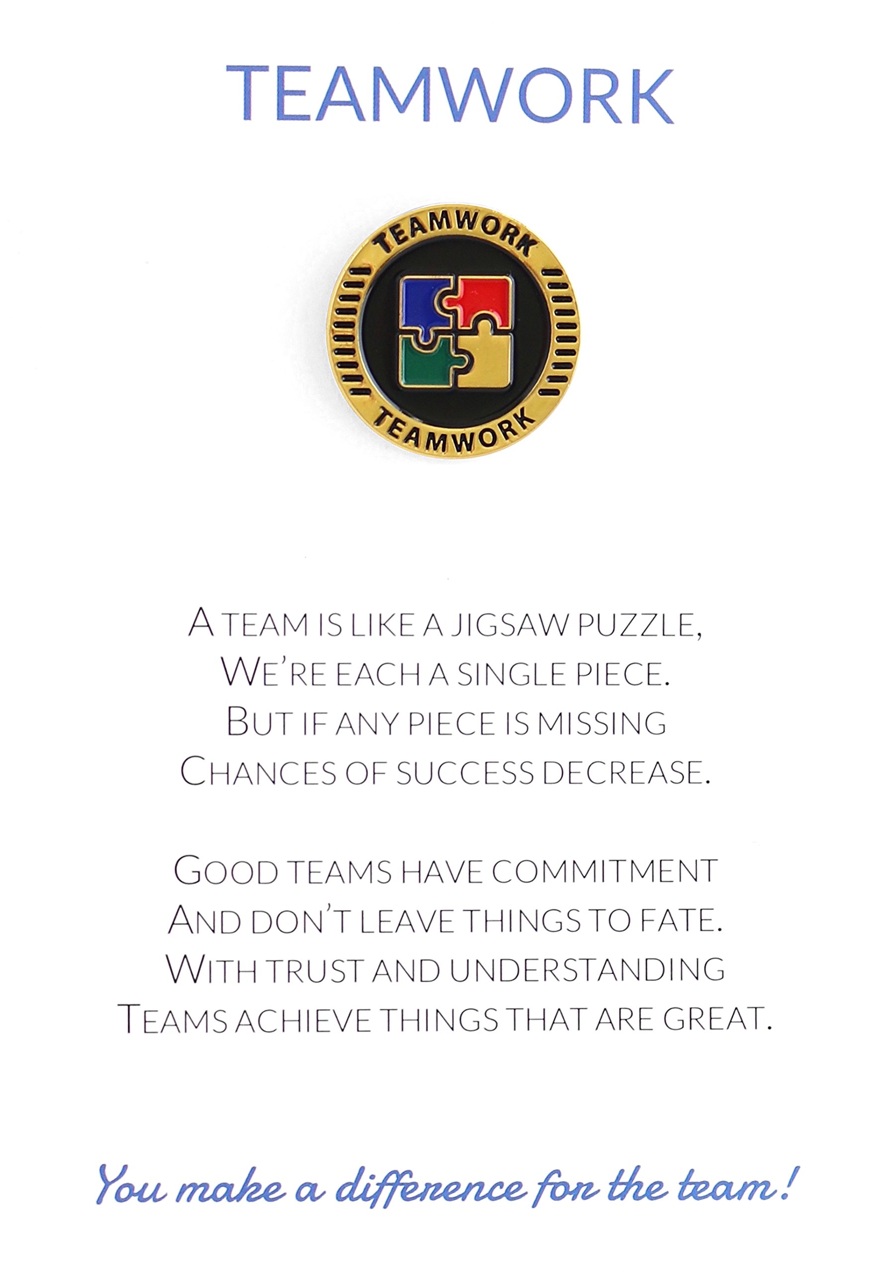 Teamwork Appreciation Greeting Card & Motivating Lapel Pin Gift, Perfect for Employee, Student, Co-worker, Volunteer Recognition and Thanks