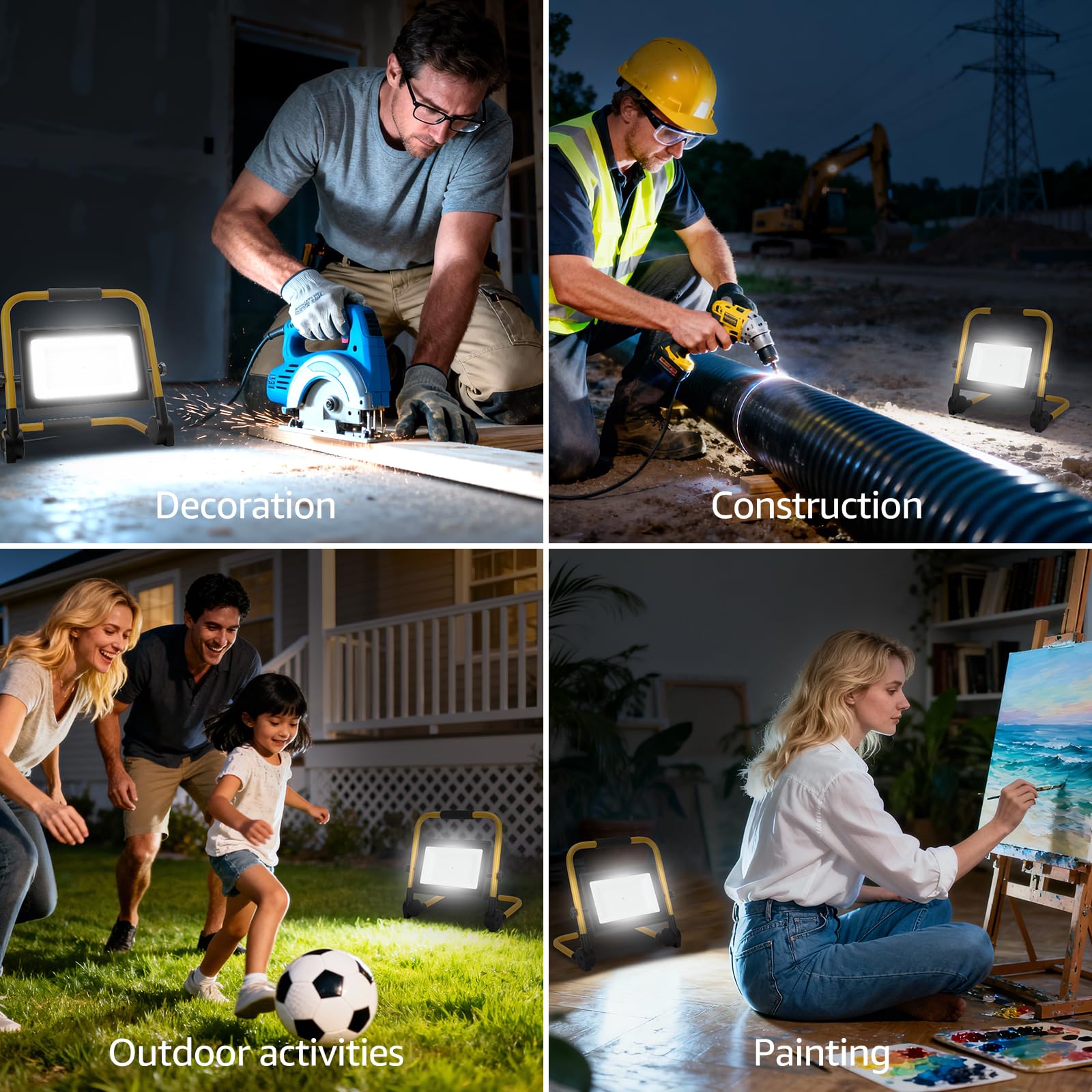 Aigostar Faretto LED da Cantiere 100W con Interruttore Impermeabile，2 Pezzi，9000 Lumen，4 Metri di Filo，Farò LED da Cantiere con Spina，Luce Bianca 6500K，Portatile，Ideale per cantiere edile， officina