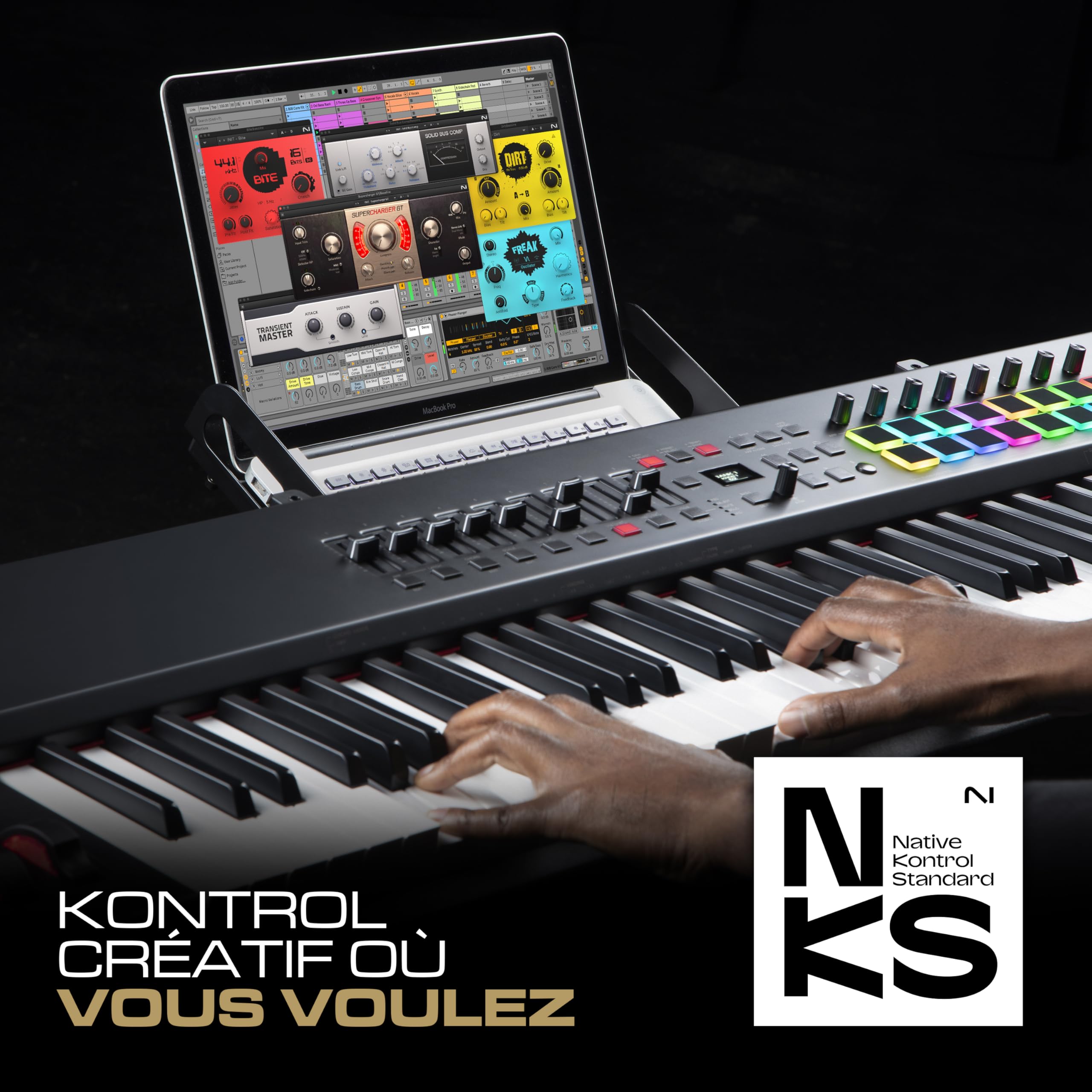 M-AUDIO Hammer 88 Pro - Clavier maître piano 88 touches MIDI USB avec touches lestées à marteaux, pads de rythme et pack de sons Native Instruments (intégration NKS)