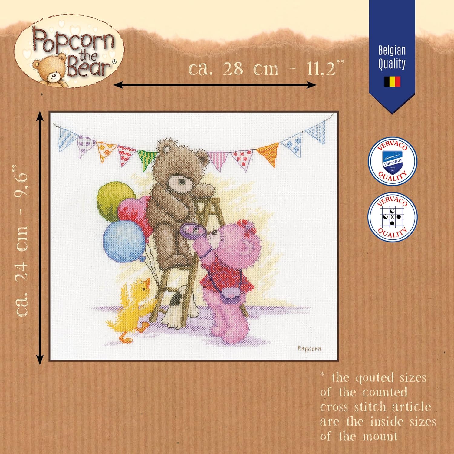 Vervaco Popcorn Bear Birthday, Polyester Cotton, Multi-Colour, 42.5 x 2 x 32.5 cm