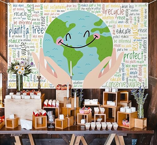 Miniatura 2 de Nepnuser Telón de fondo para cabina de fotos del Día de la Tierra, 22 de abril, decoración de fiesta temática de viaje, decoración de pared para