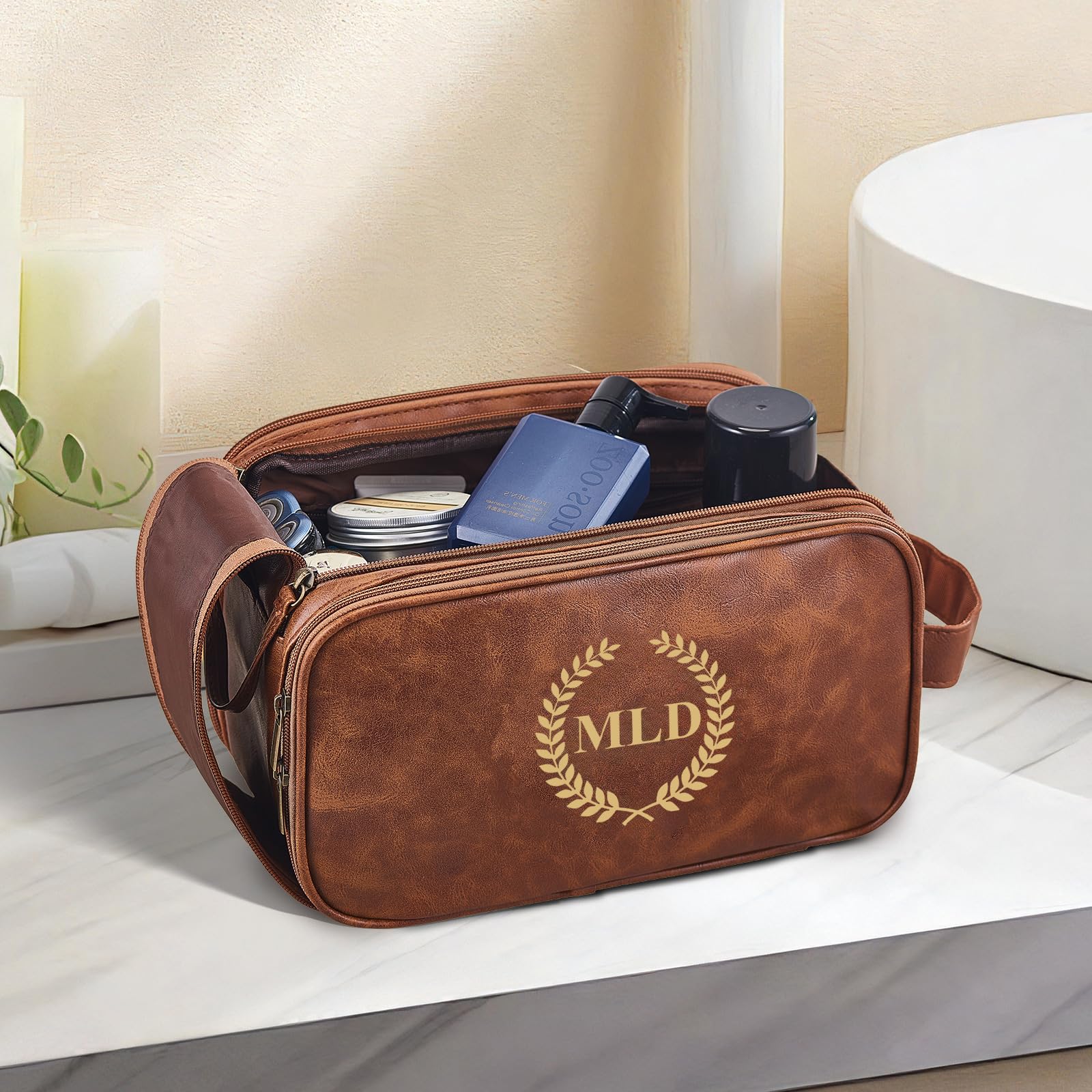 Borsa da toilette in pelle personalizzata da uomo, grande kit dopp da viaggio, organizer per articoli da toeletta impermeabile, borsa cosmetica in pelle PU, regalo personalizzato inciso al laser per