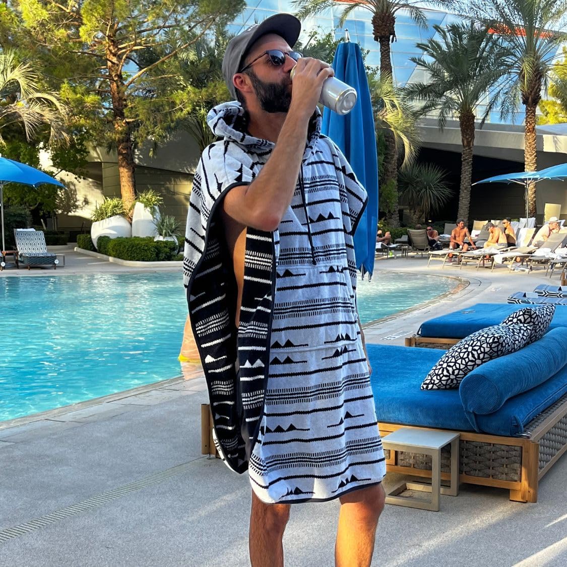 Arcturus Surf Poncho | Hooded Changing Towel & Cover-Up | 100% Cotton Velour | 2-in-1 Design Converts Your Poncho to a Beach Towel (Blackies, Adult)